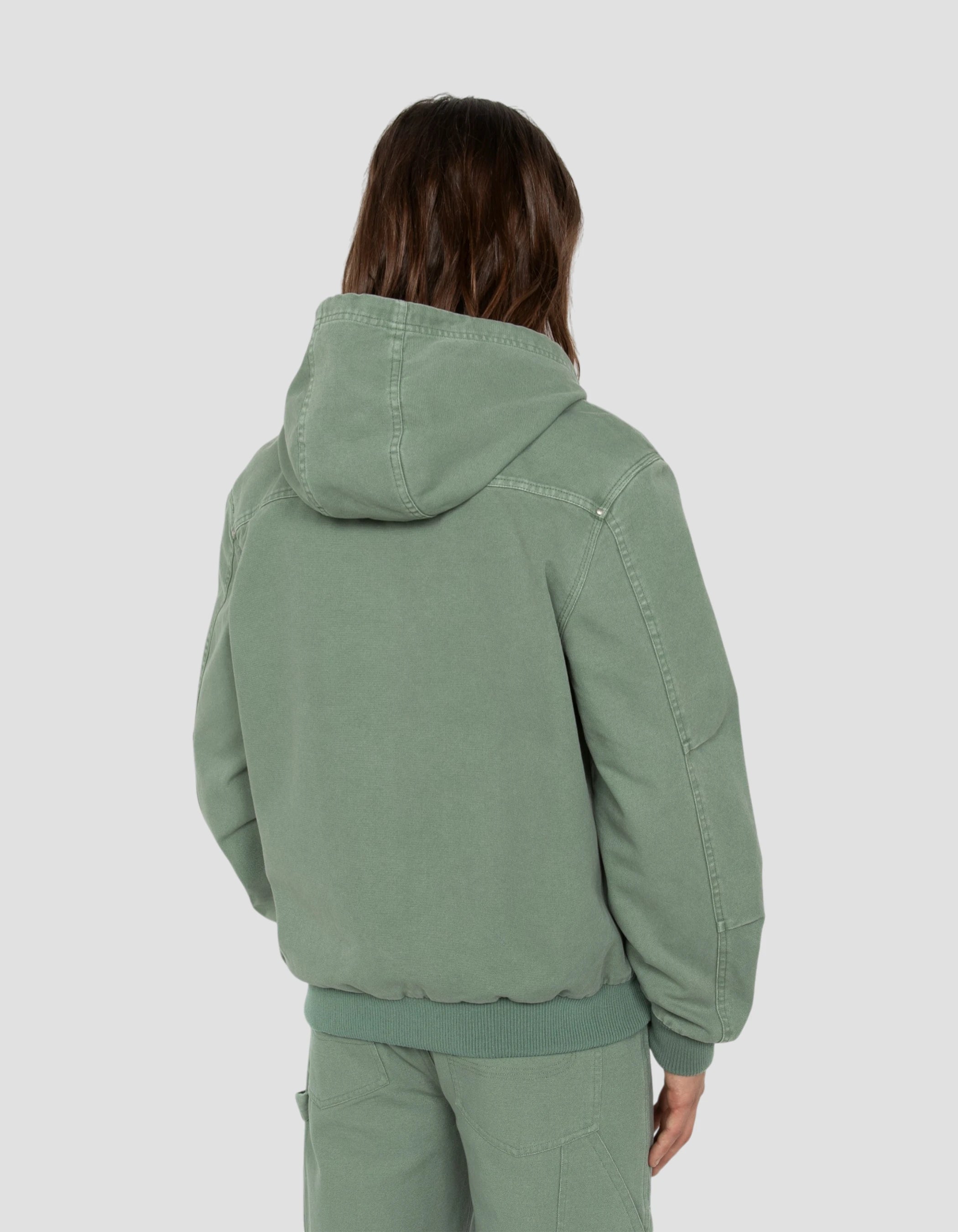 Green canvas worker jacket with hood-6