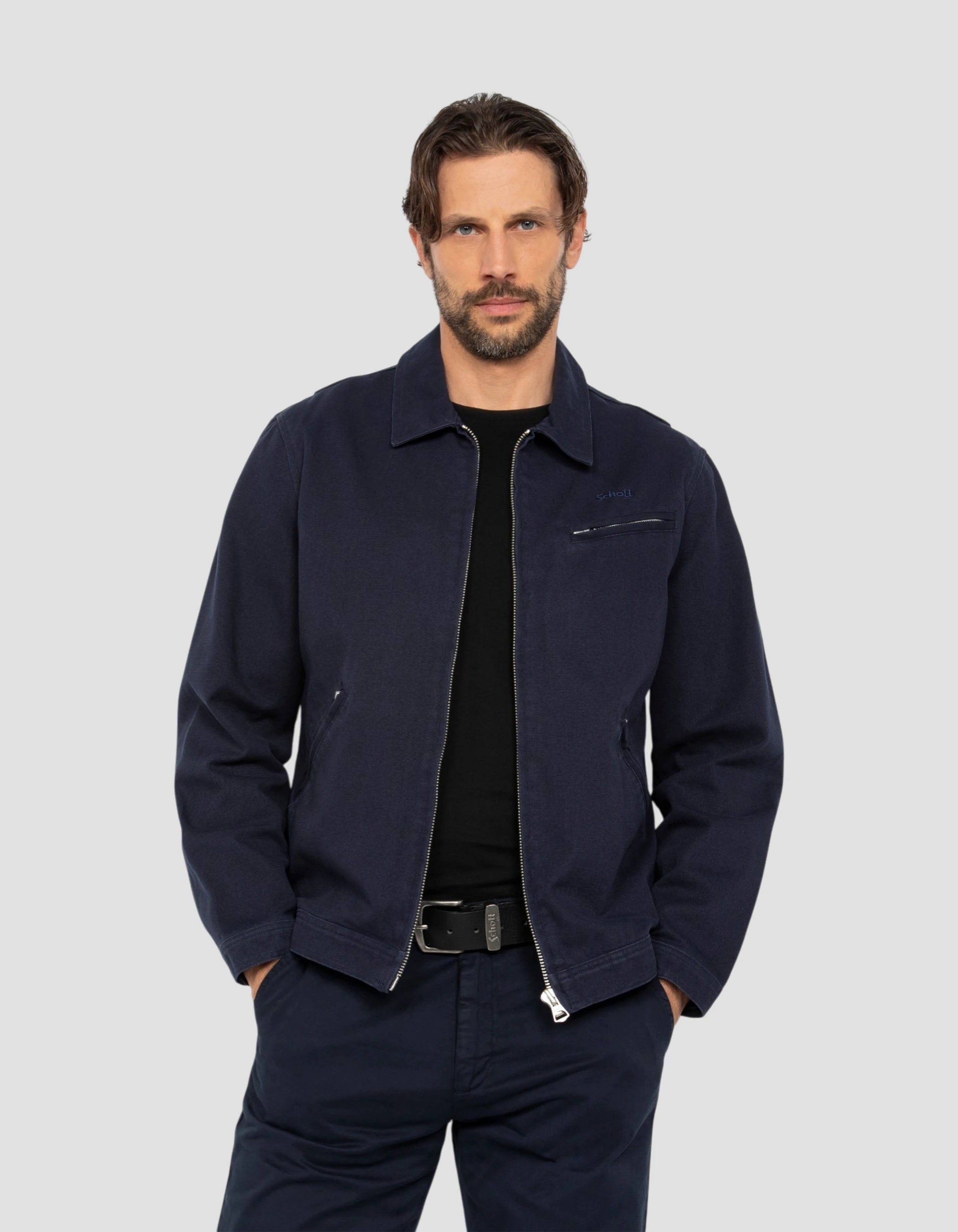 Blouson worker canvas bleu marine-4