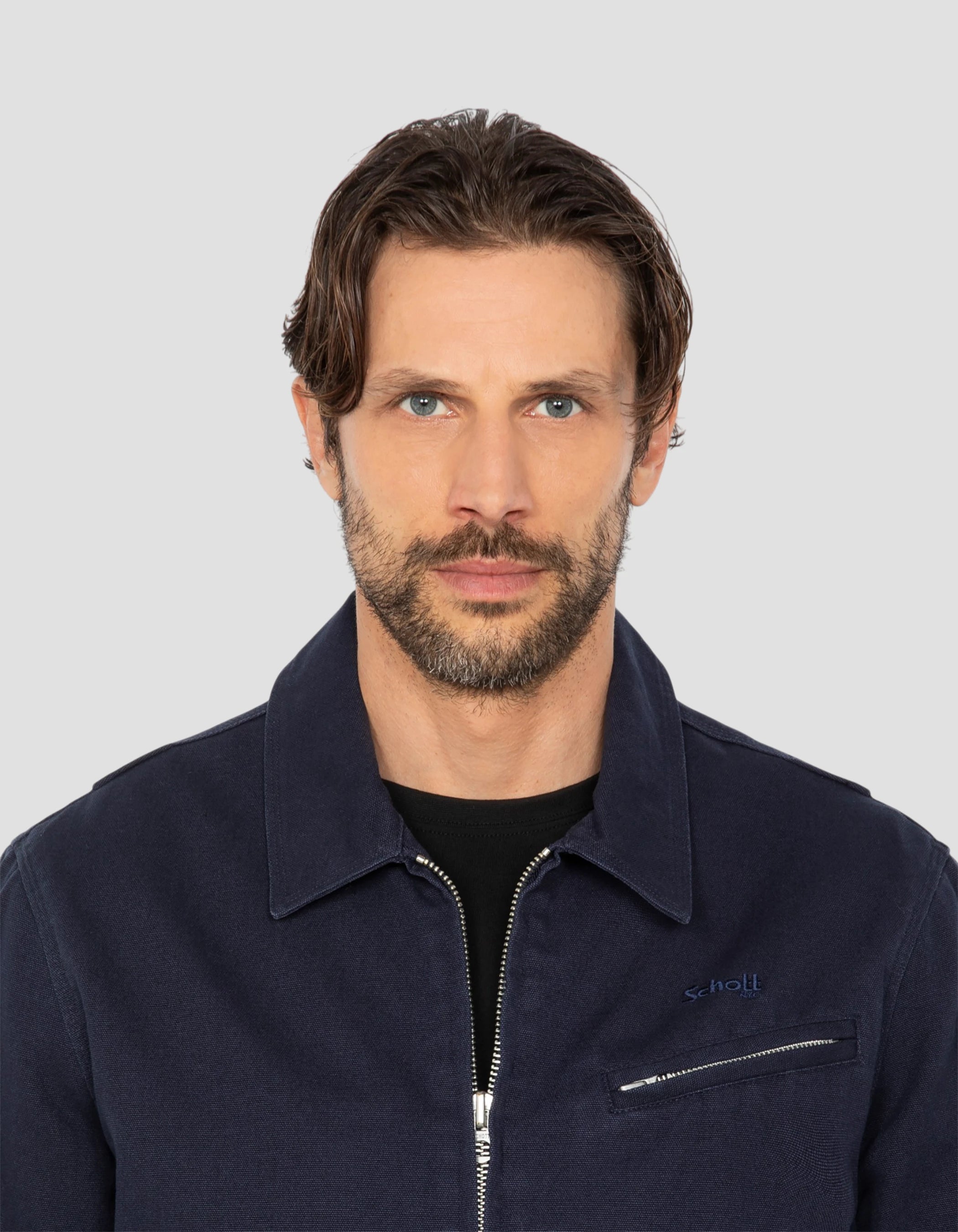 Blouson worker canvas bleu marine-5