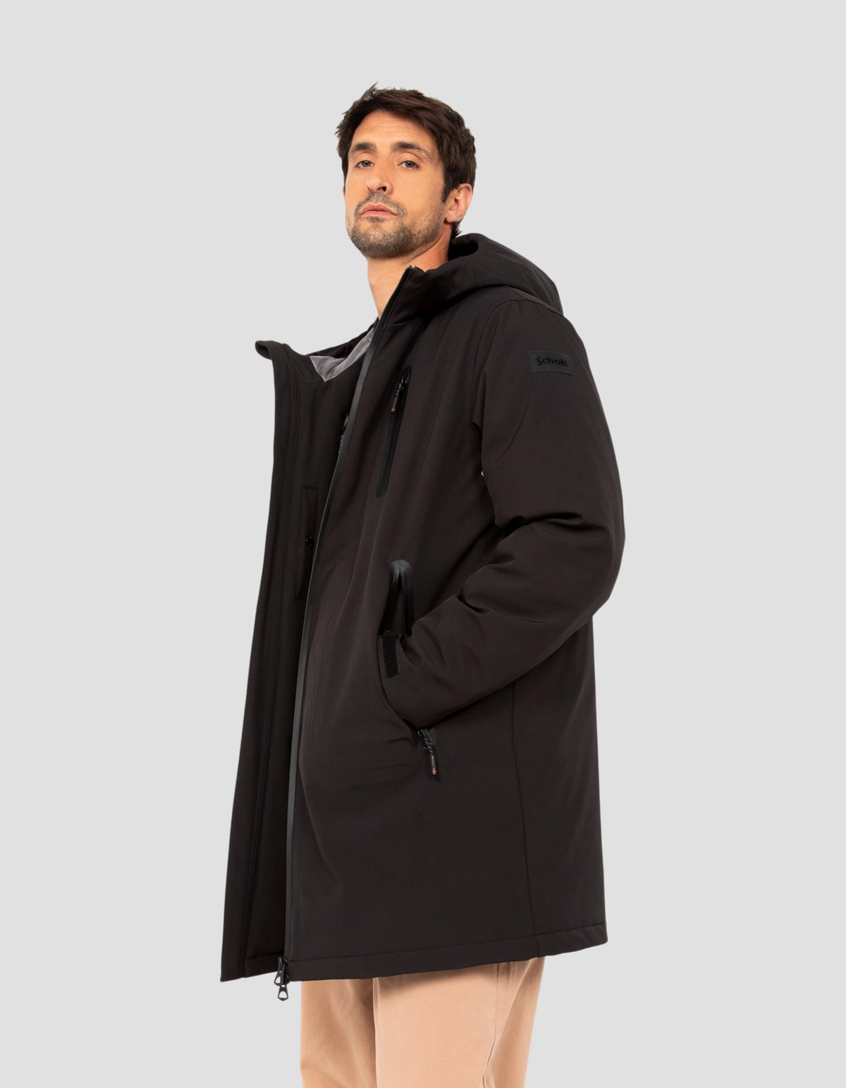 Parka technique longue à capuche noire-4