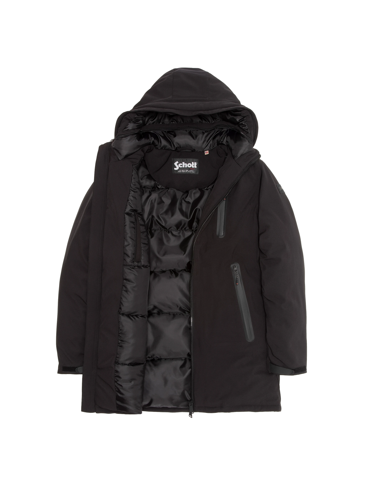 Parka technique longue à capuche noire