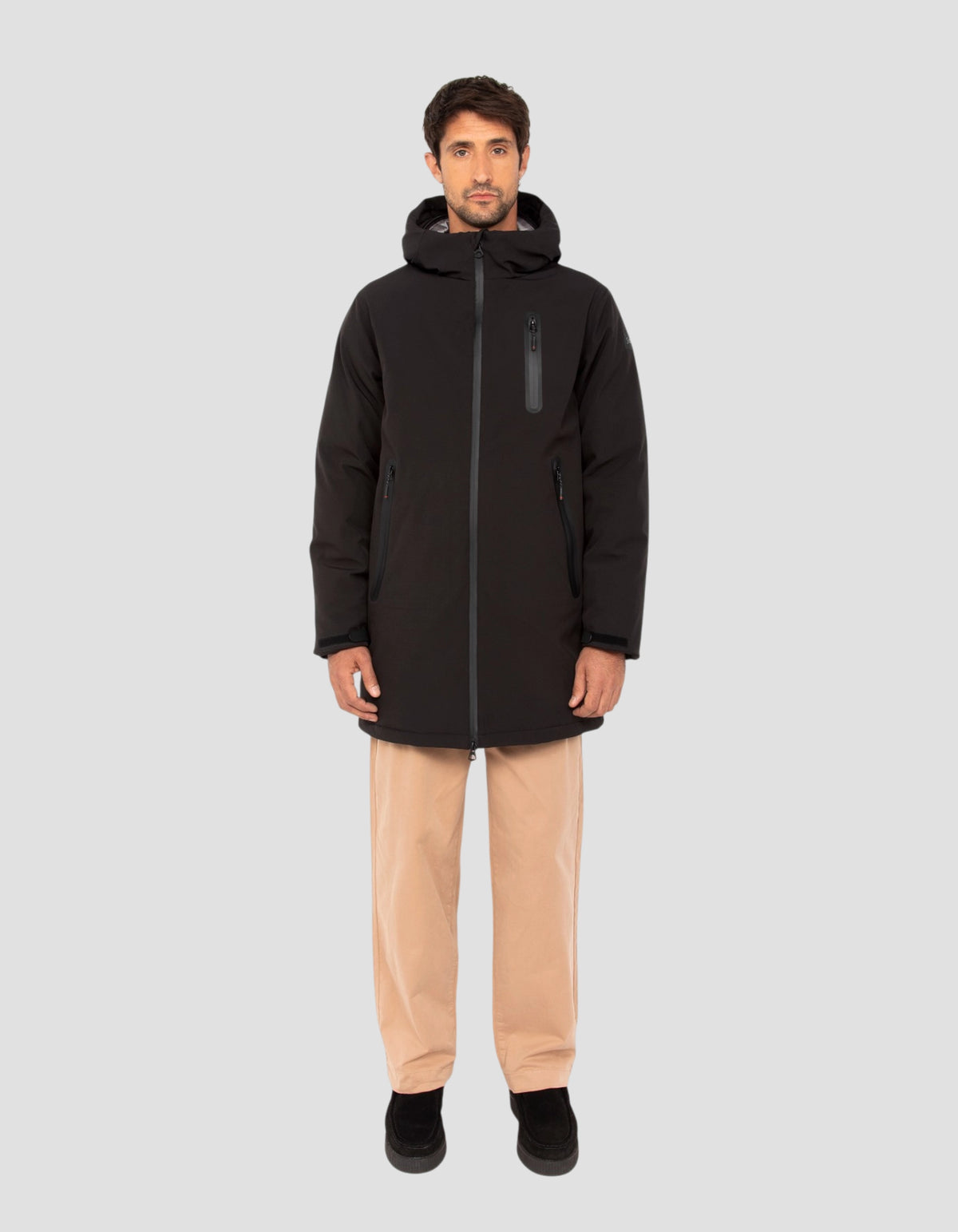 Parka technique longue à capuche noire-1