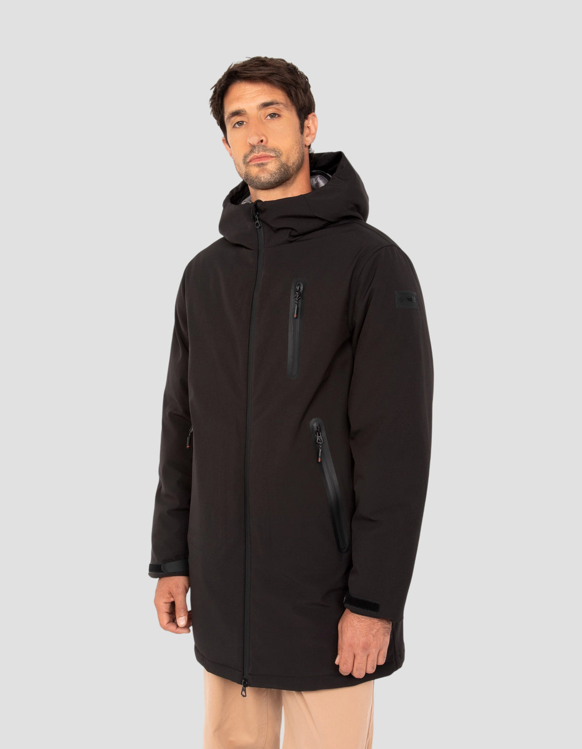 Parka technique longue à capuche noire-3
