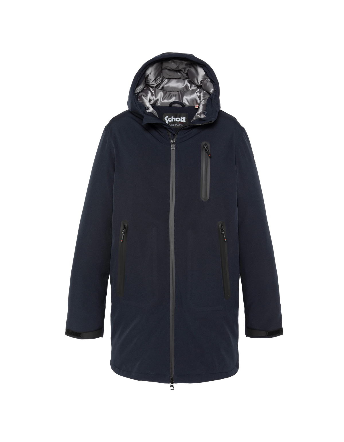 Parka technique longue à capuche bleu marine-1