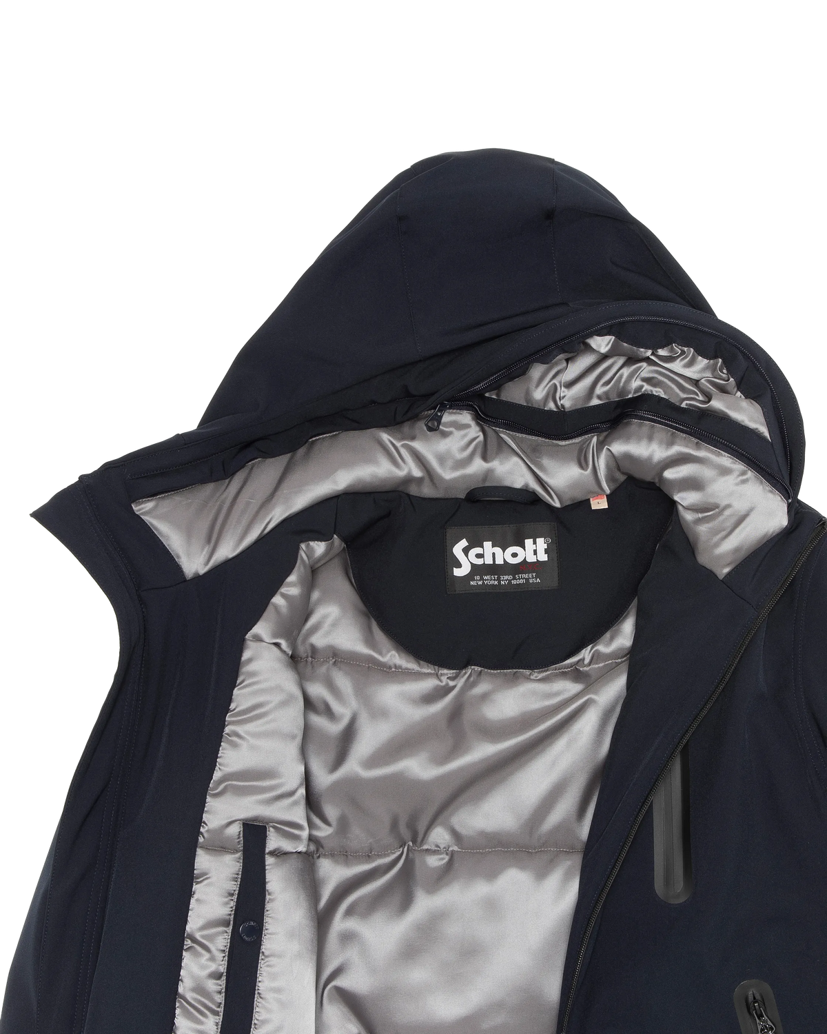 Parka technique longue à capuche bleu marine