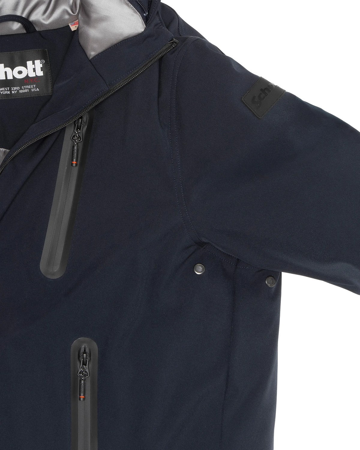 Parka technique longue à capuche bleu marine