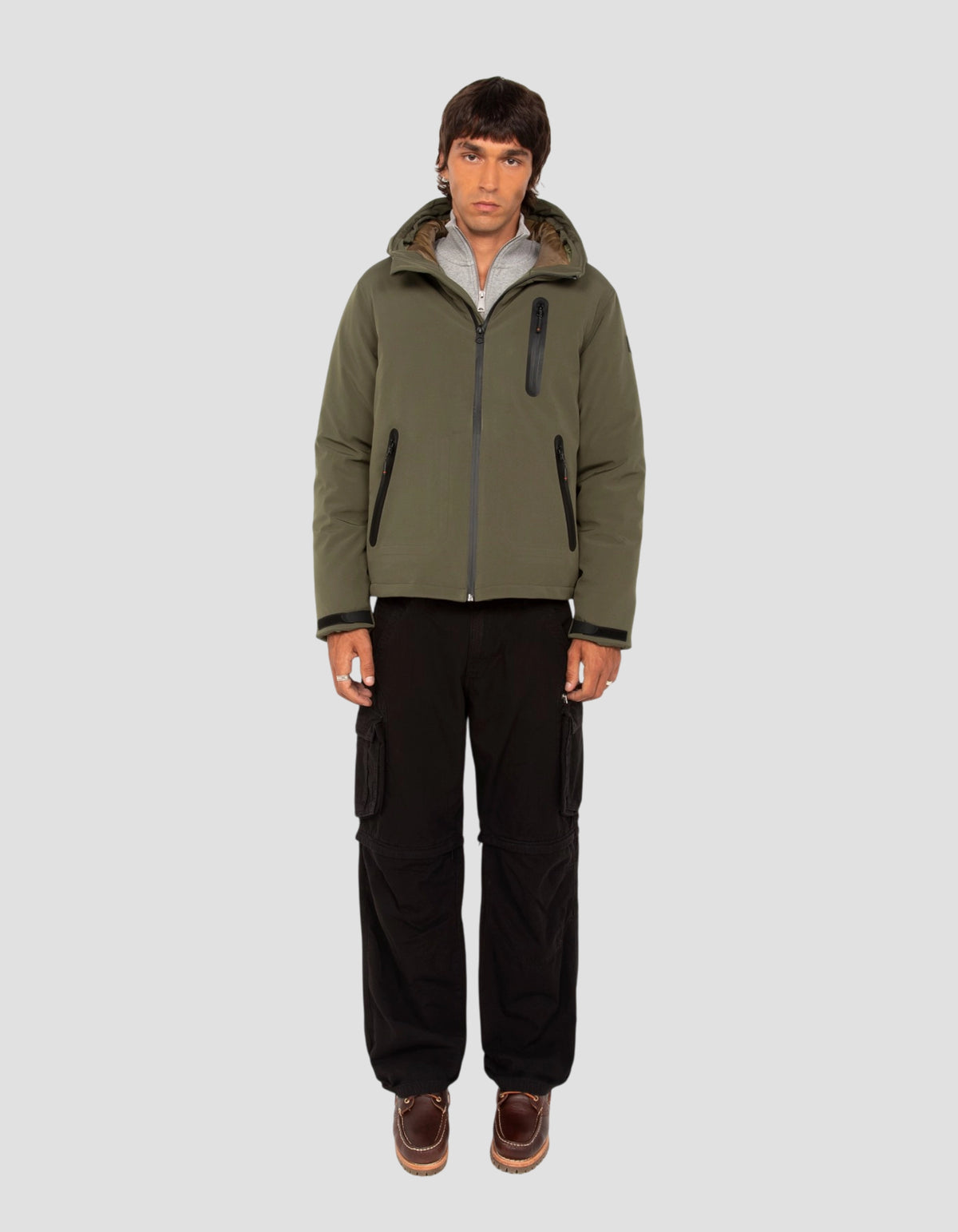 Parka technique kaki à capuche-1