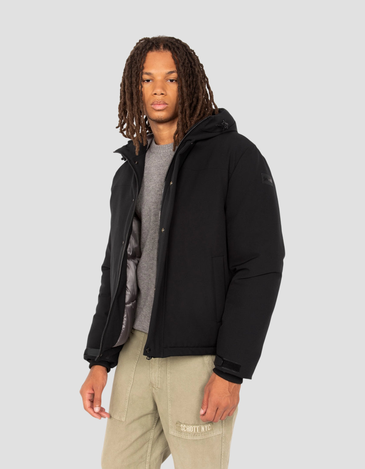 Black technical hooded short jacket