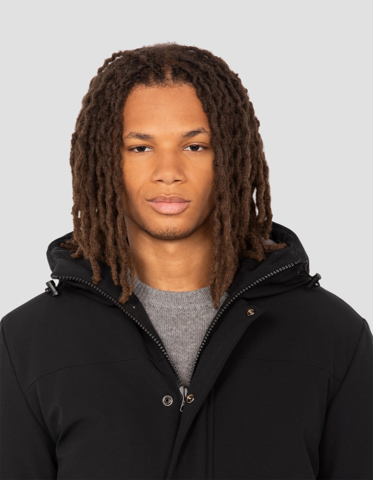 Black technical hooded short jacket