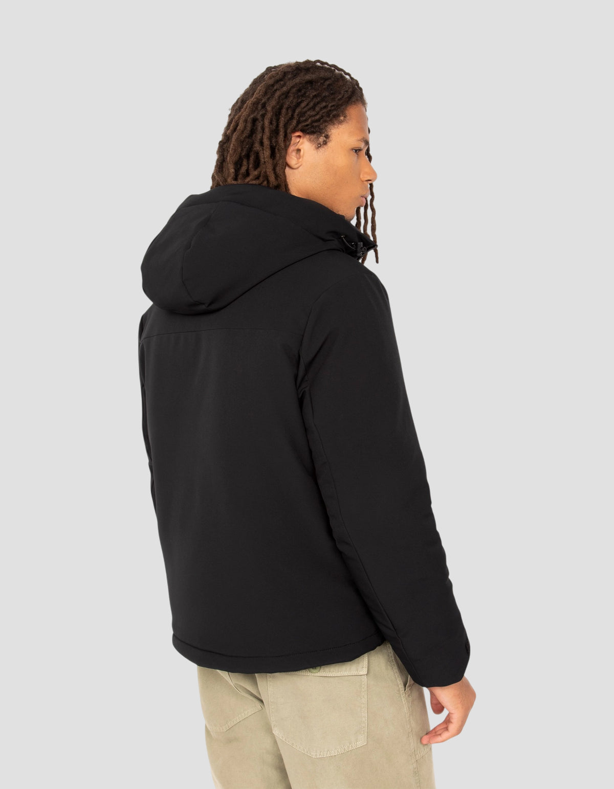 Black technical hooded short jacket