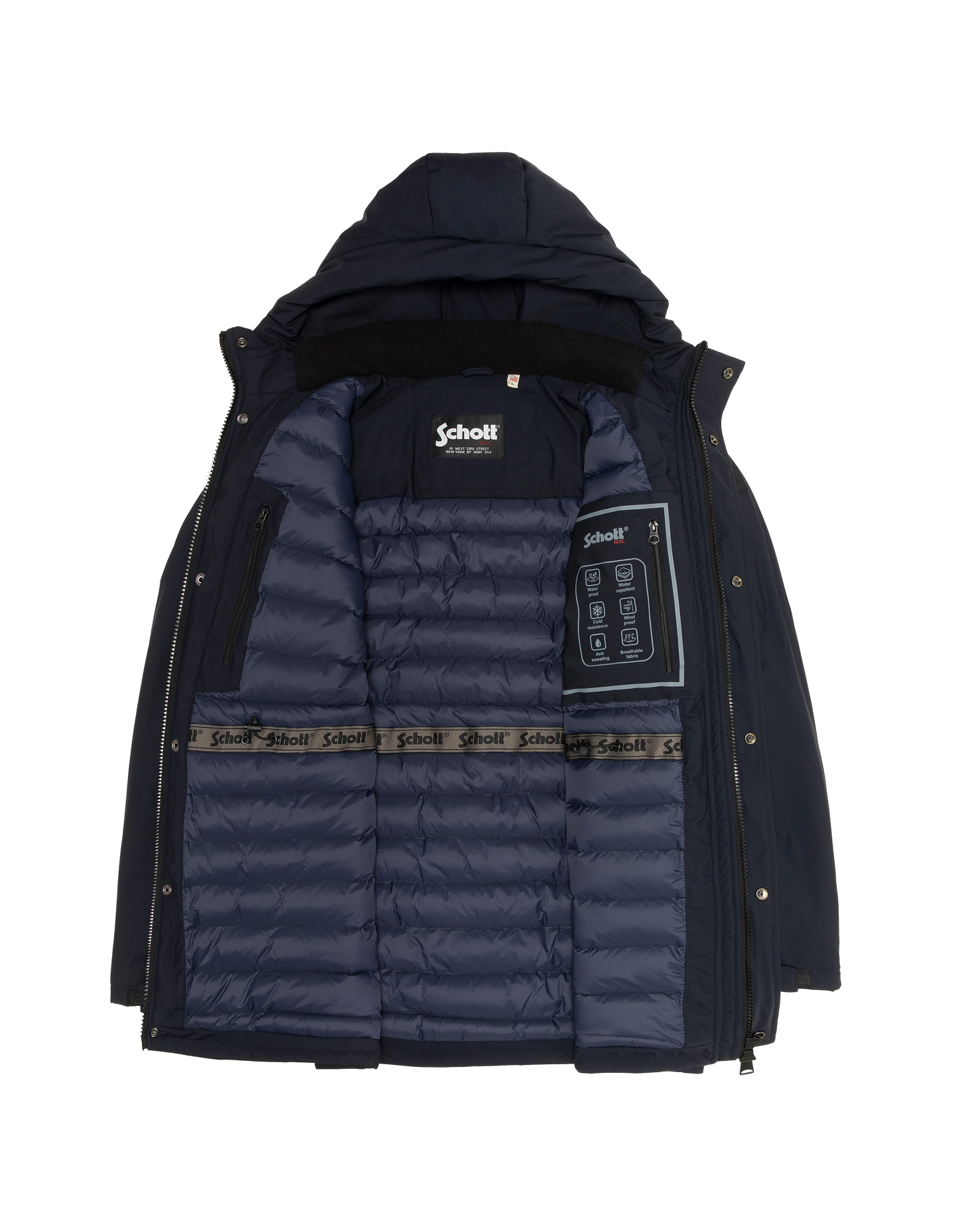 Navy Parka Multipoches con felpa con cappuccio