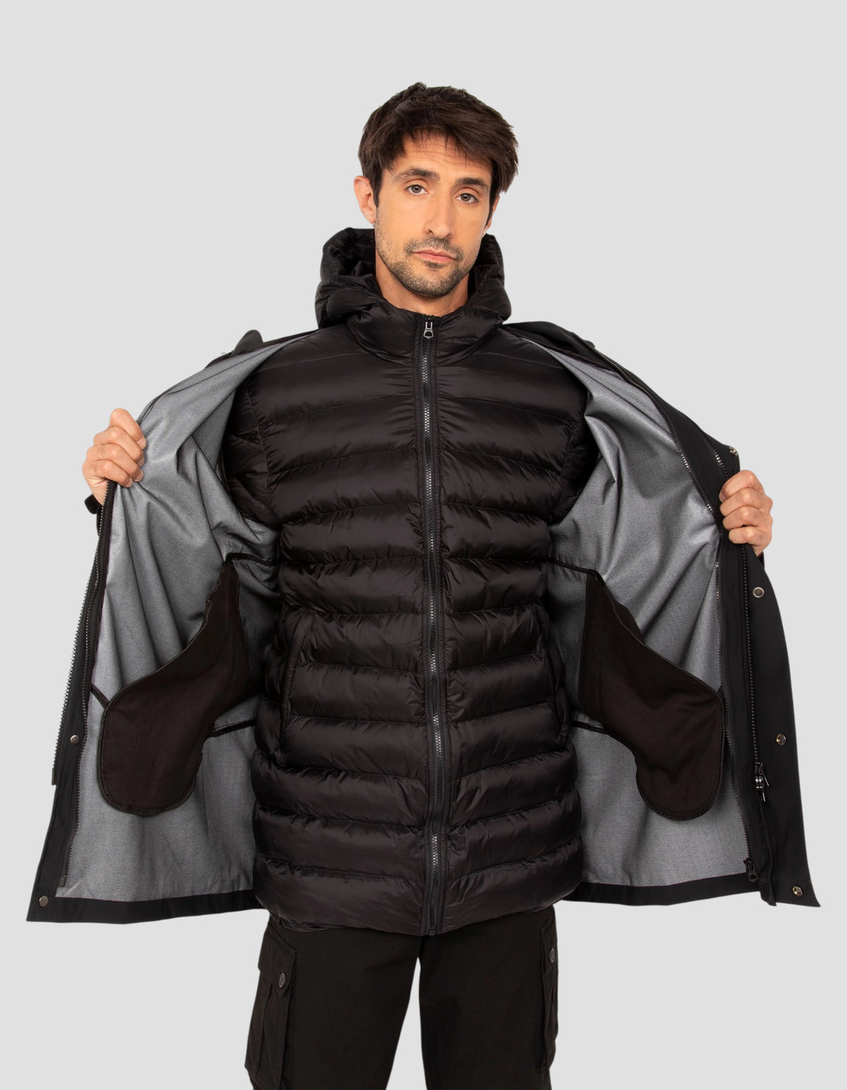 Parka technique à capuche 3 en 1 noire