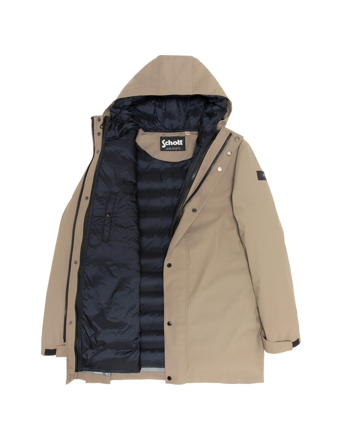 Technischer 3-in-1-Parka mit Kapuze in Dunkelbeige und Marineblau