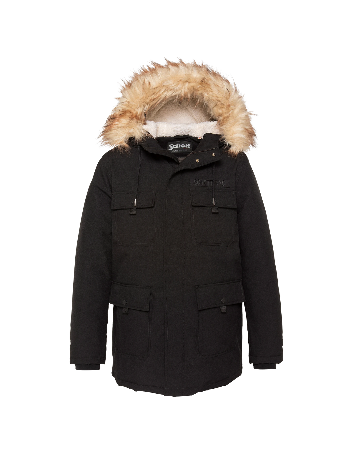 Parka à capuche noire avec fausse fourrure amovible
