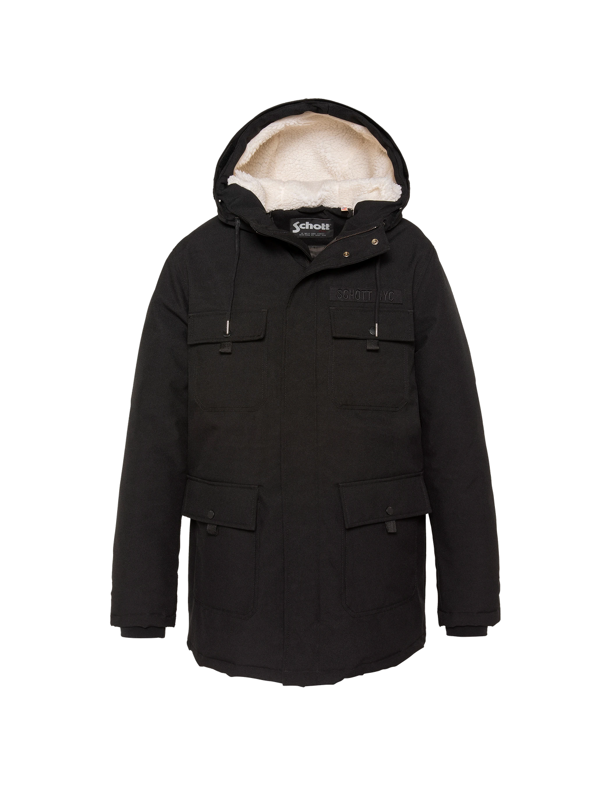 Parka à capuche noire avec fausse fourrure amovible