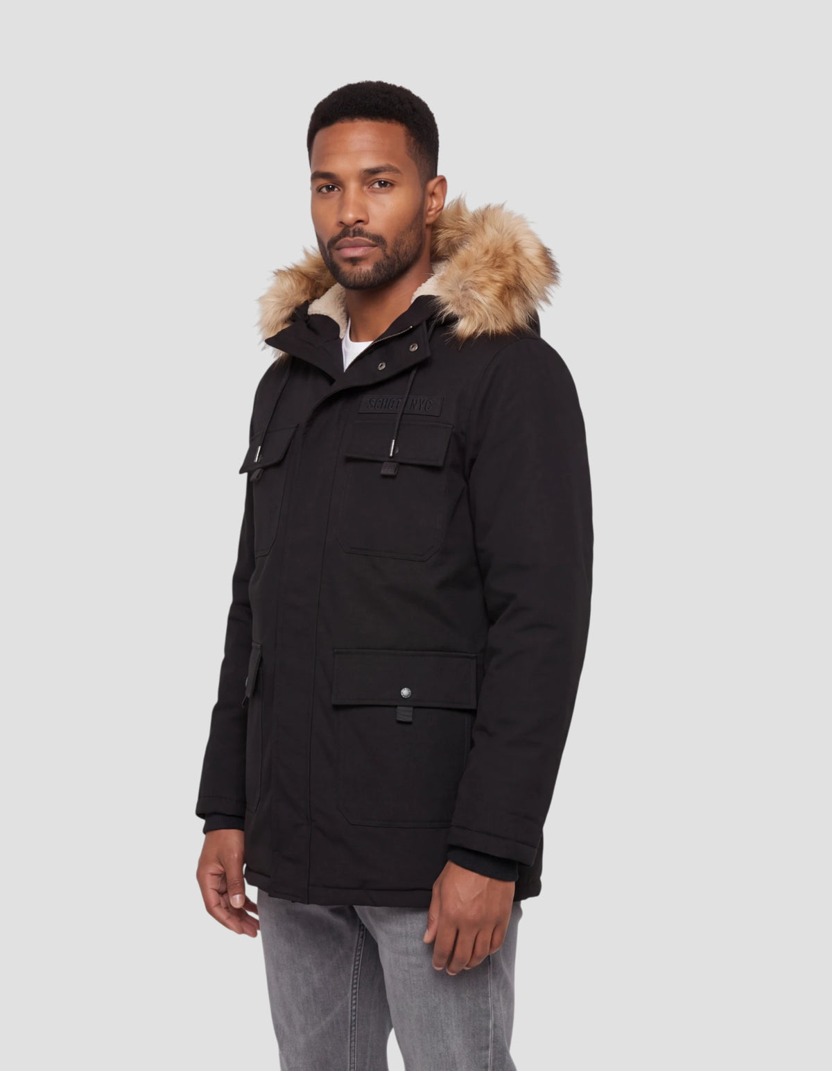 Parka à capuche noire avec fausse fourrure amovible-3