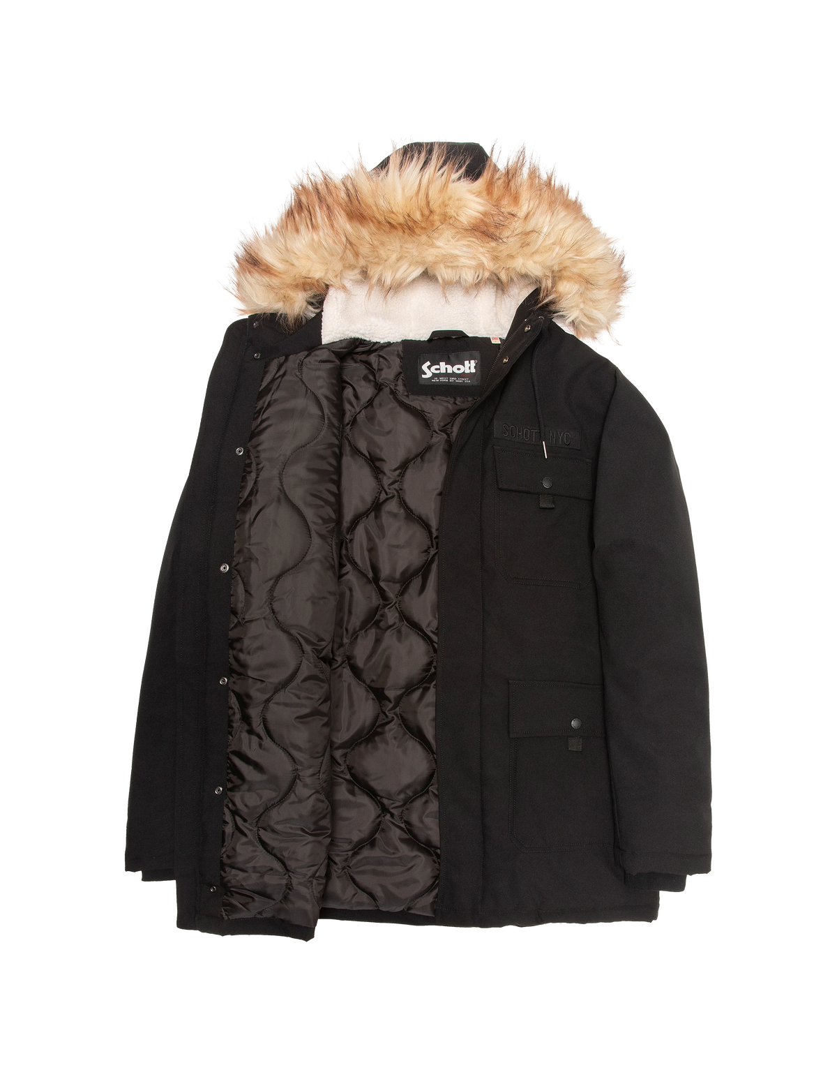 Parka à capuche noire avec fausse fourrure amovible