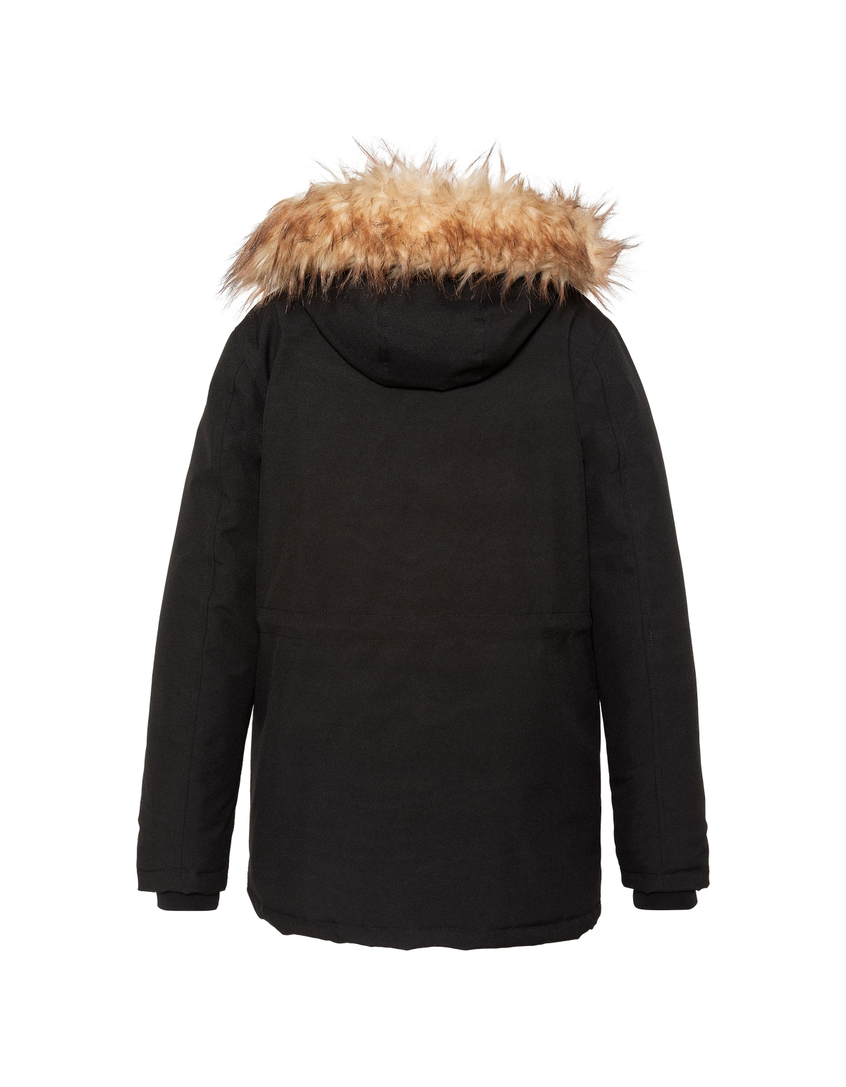 Parka à capuche noire avec fausse fourrure amovible