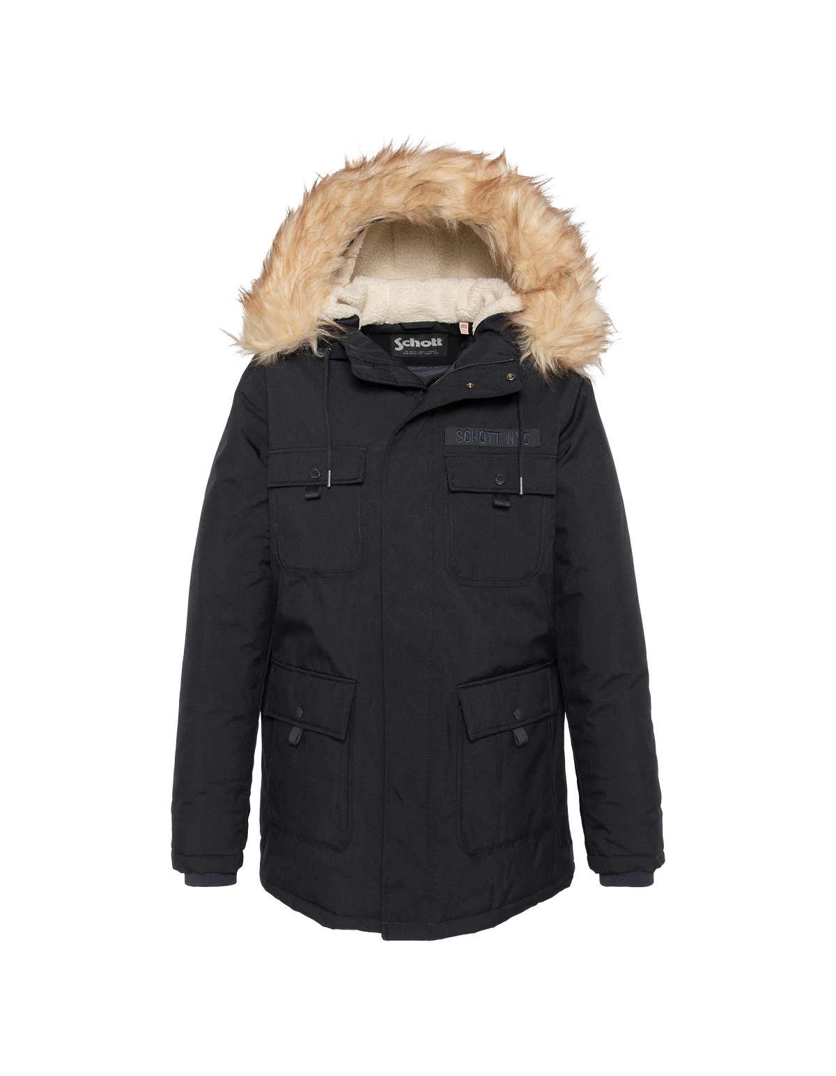 Parka à capuche bleu marine avec fausse fourrure amovible