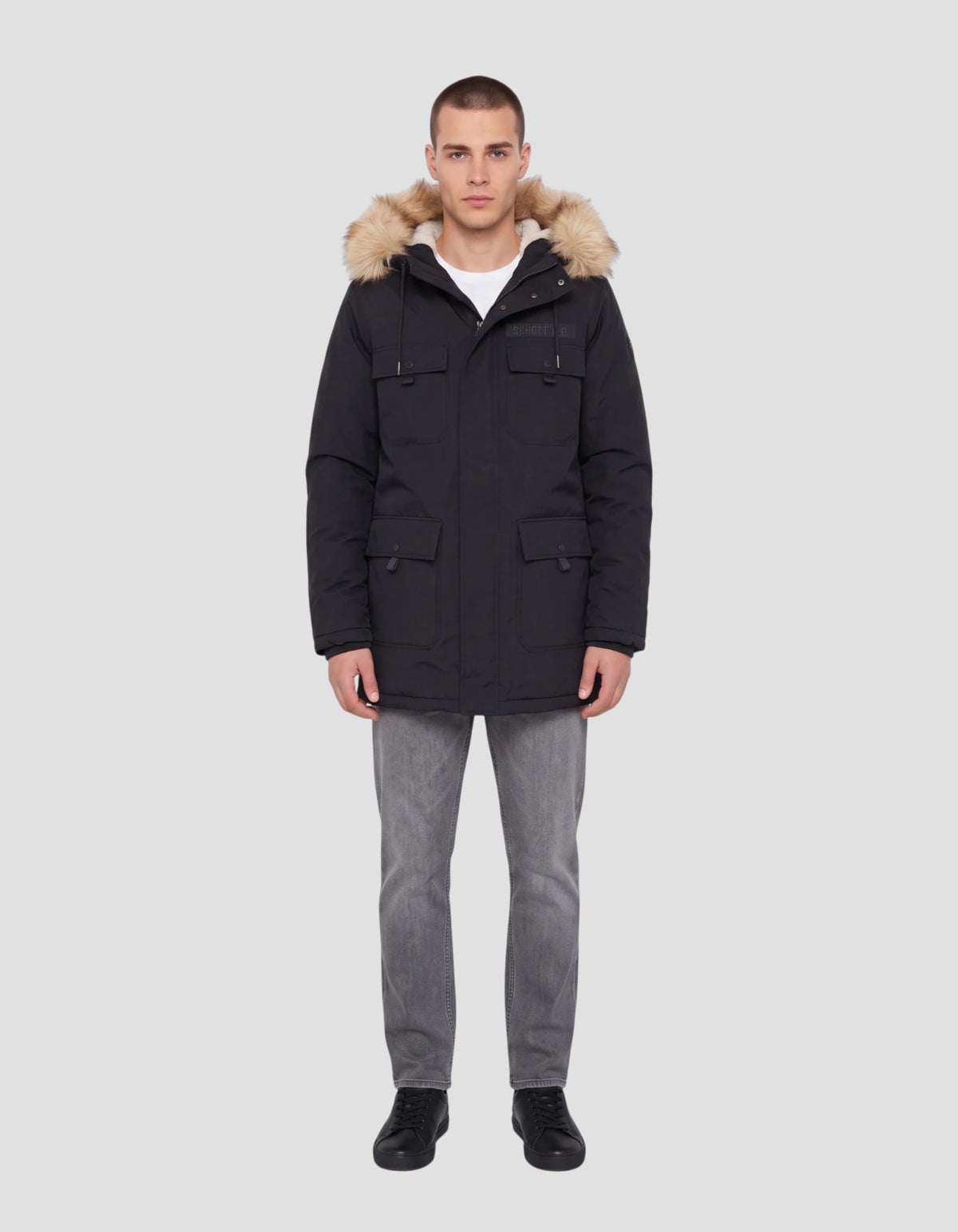 Parka à capuche bleu marine avec fausse fourrure amovible