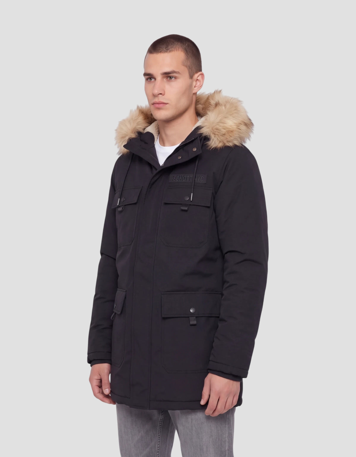 Parka à capuche bleu marine avec fausse fourrure amovible