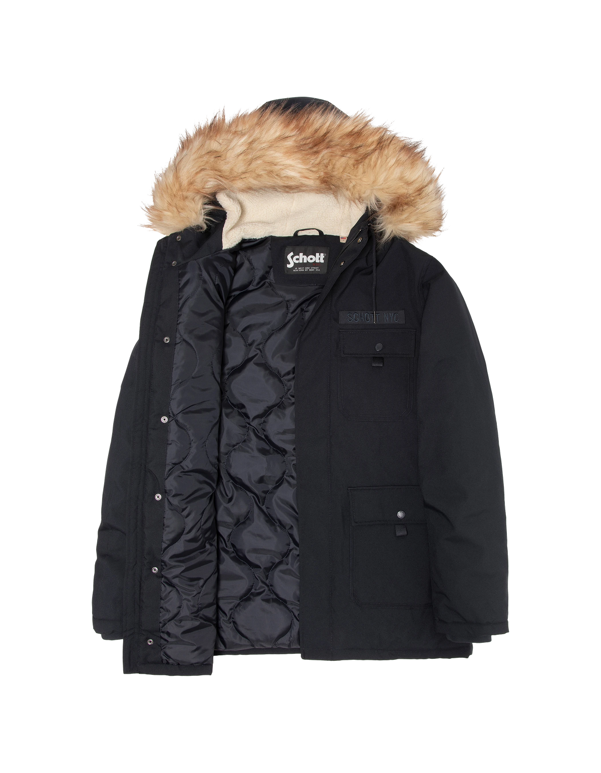 Parka à capuche bleu marine avec fausse fourrure amovible-4