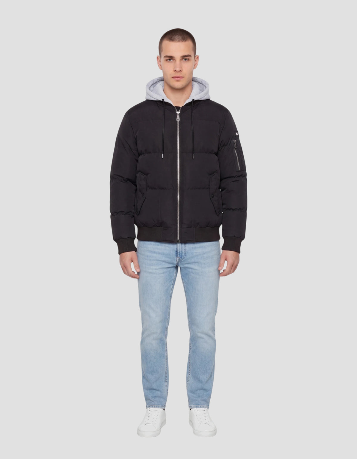 Blouson à capuche noir en moletton-1