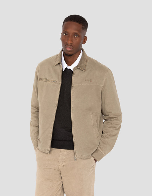 Blouson taupe worker en coton lavé