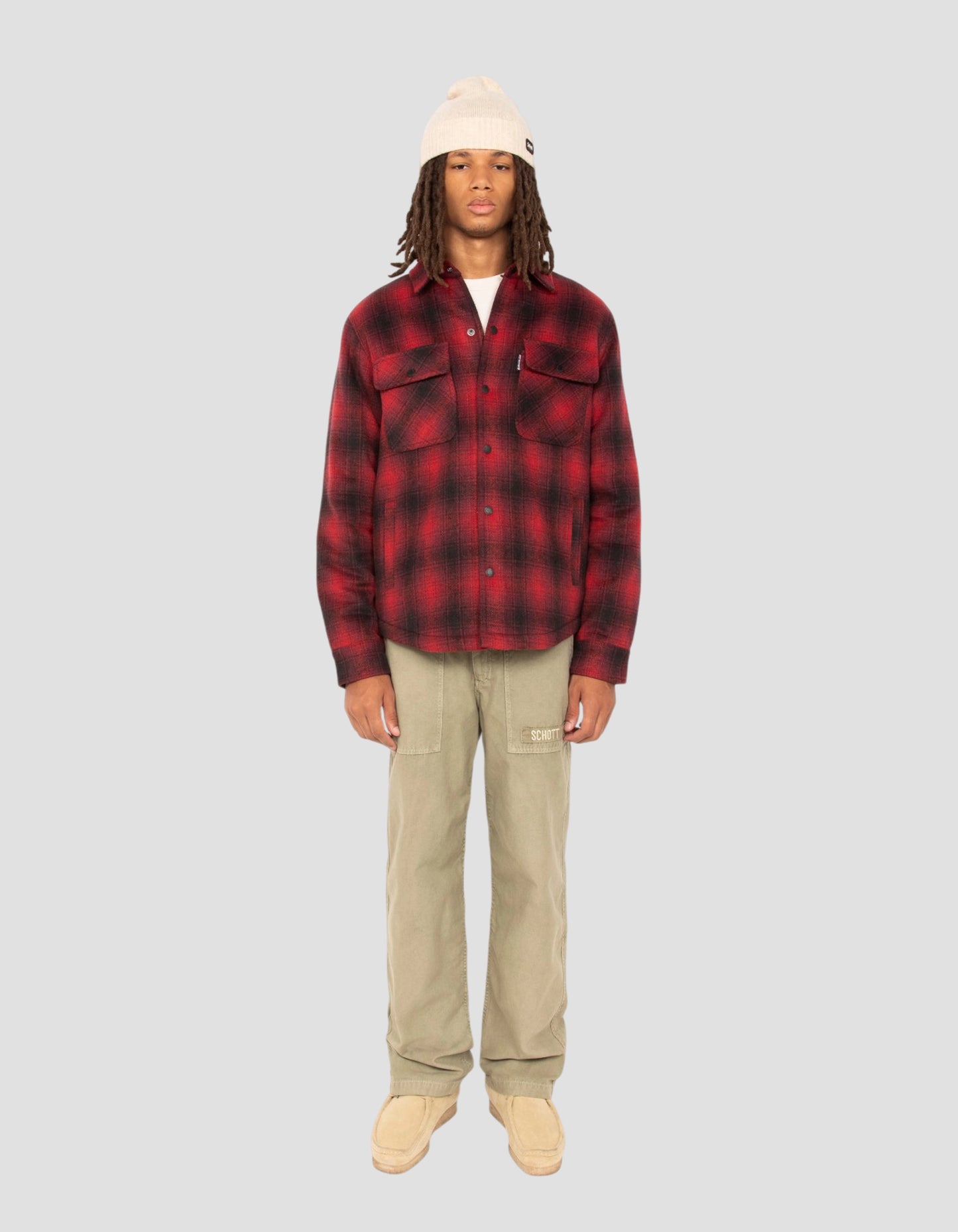 Veste à carreaux rouge doublée sherpa