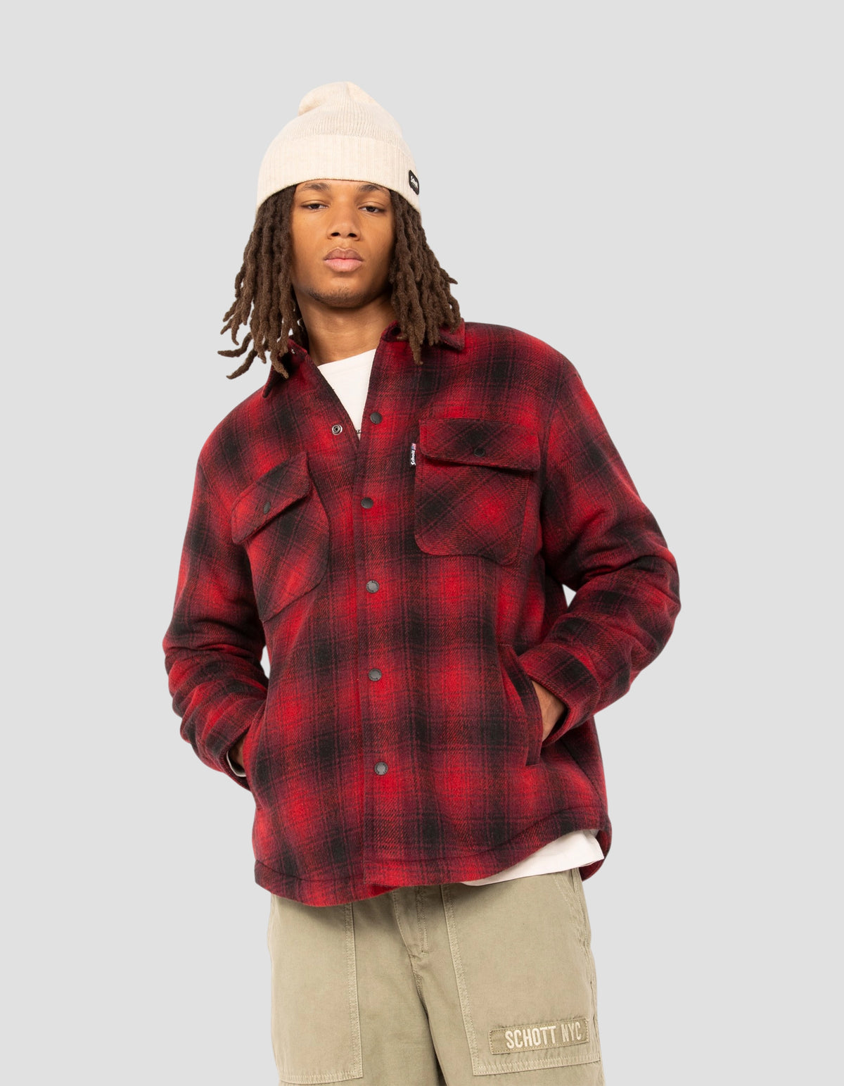 Veste à carreaux rouge doublée sherpa-3