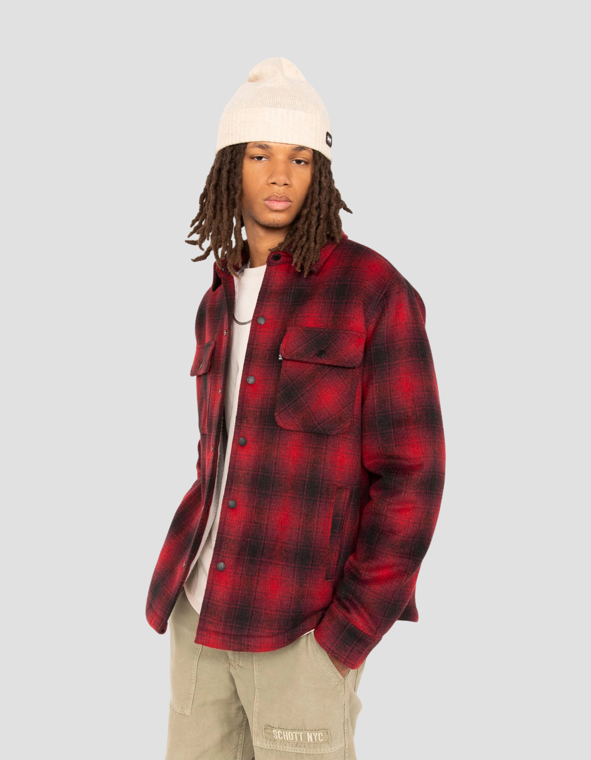 Veste à carreaux rouge doublée sherpa