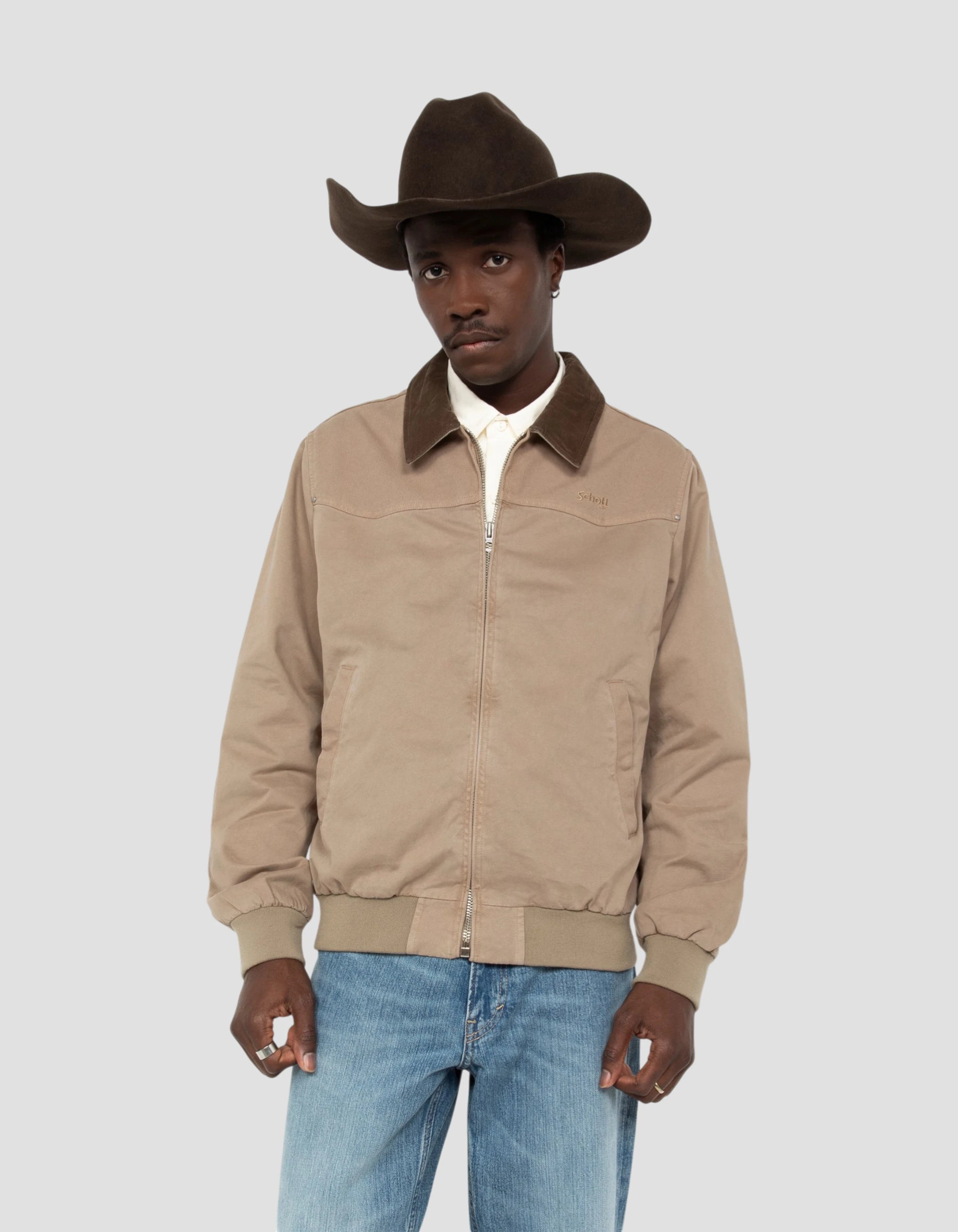 Giacca bimateriale vintage color tortora-4