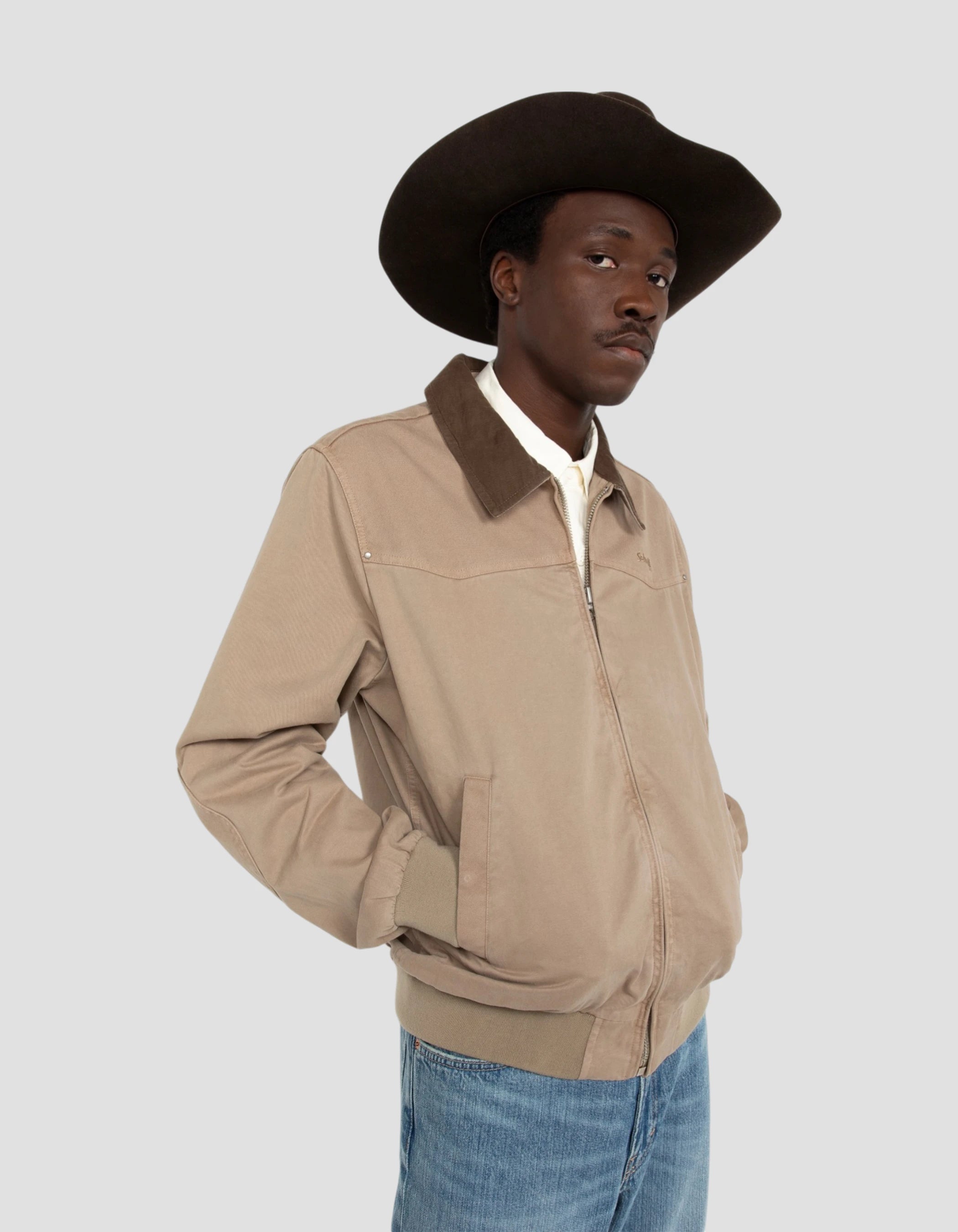 Giacca bimateriale vintage color tortora-5