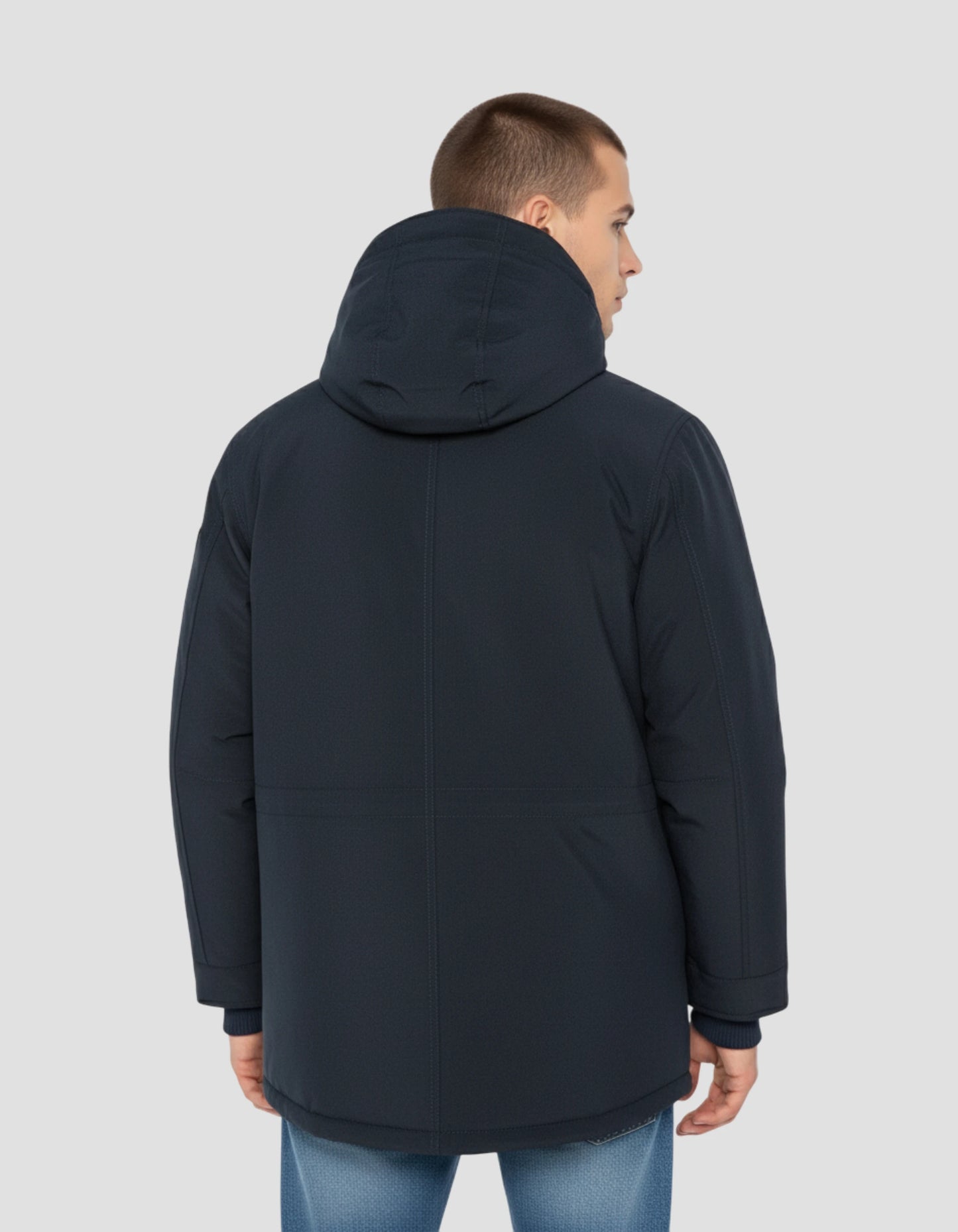 Langer dunkelblauer Parka
