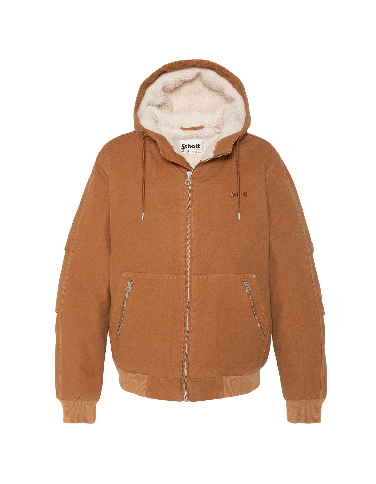 Lined camel hooded canvas worker jacket sherpa