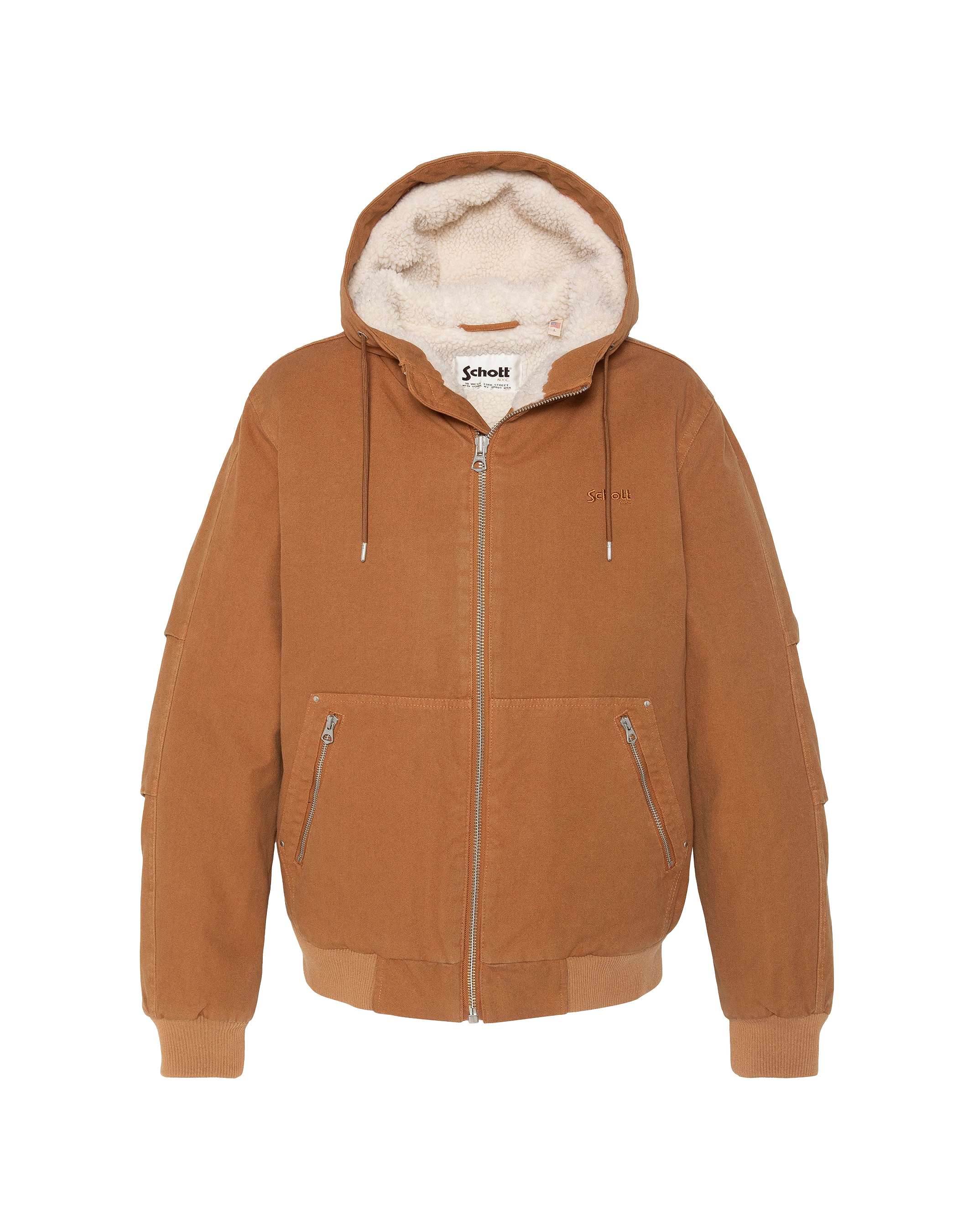 Lined camel hooded canvas worker jacket sherpa-2