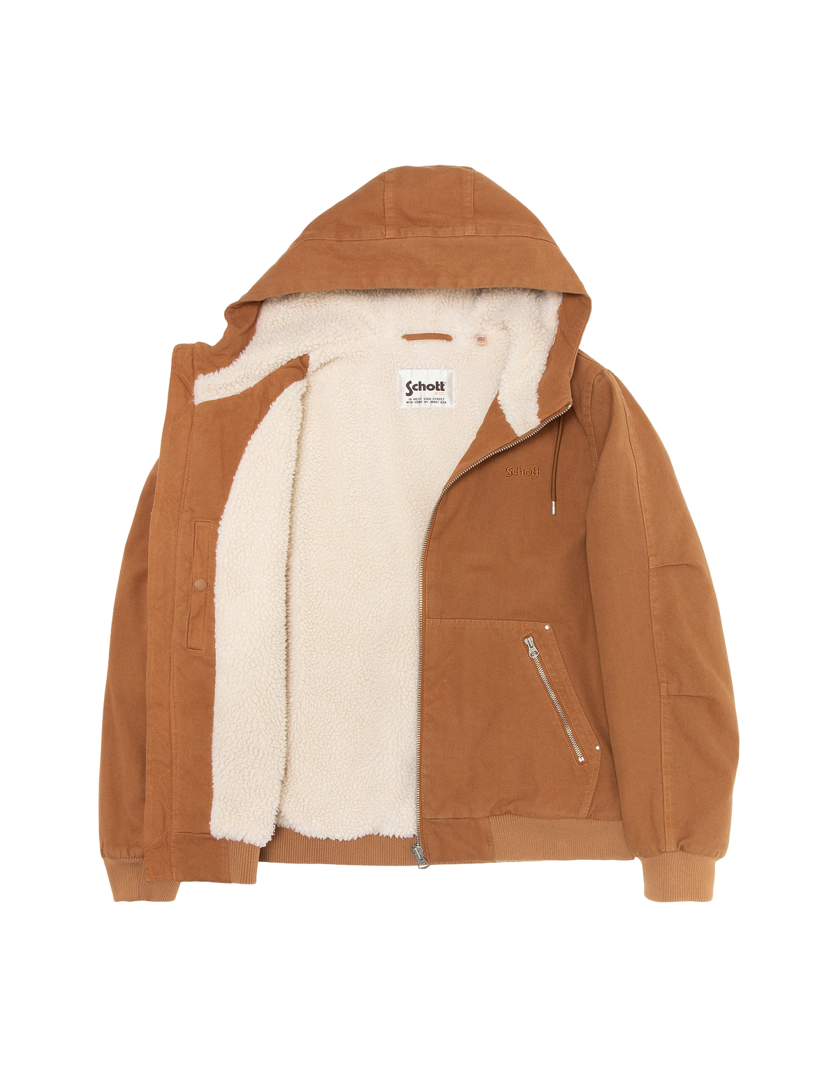 Lined camel hooded canvas worker jacket sherpa