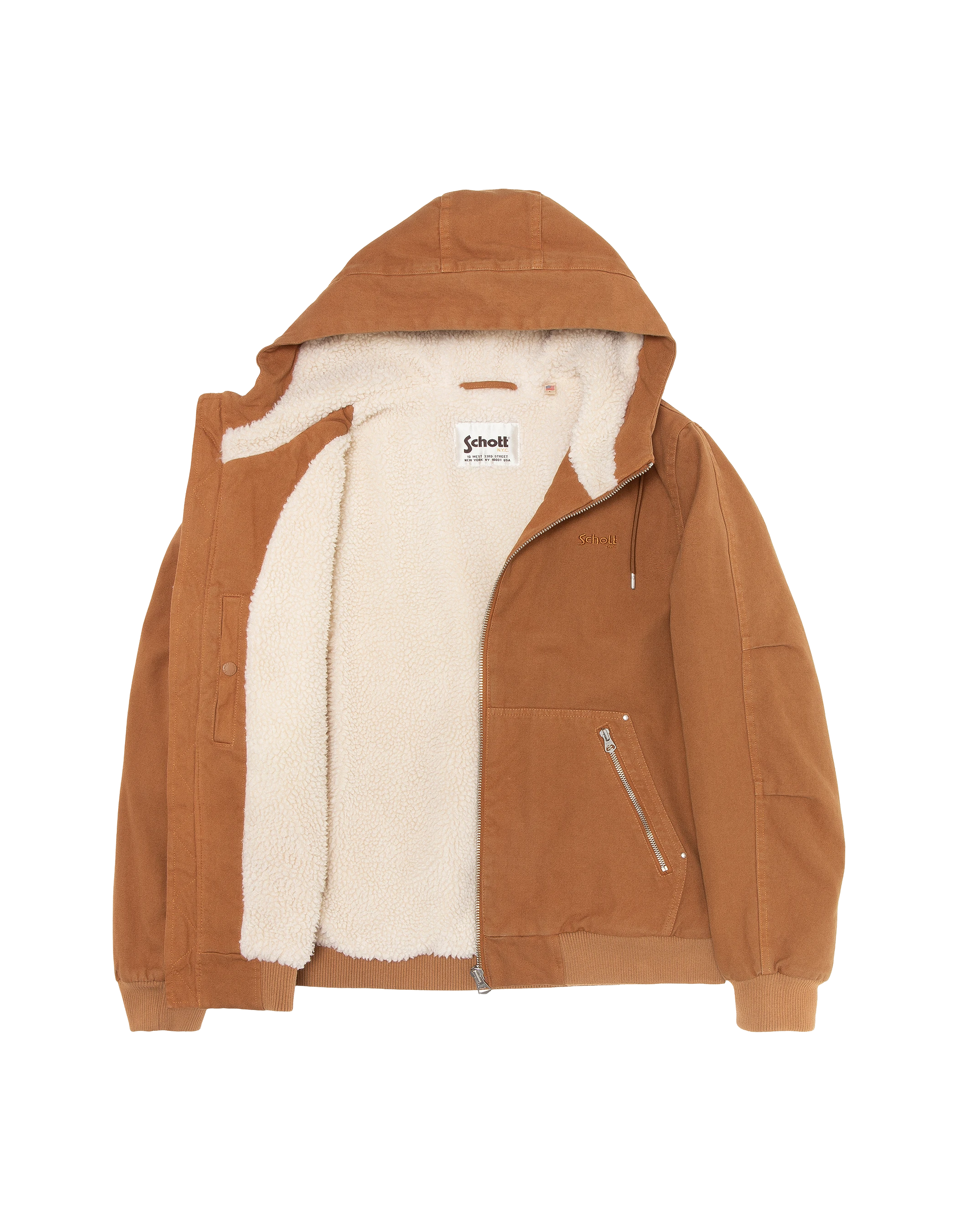Lined camel hooded canvas worker jacket sherpa-7