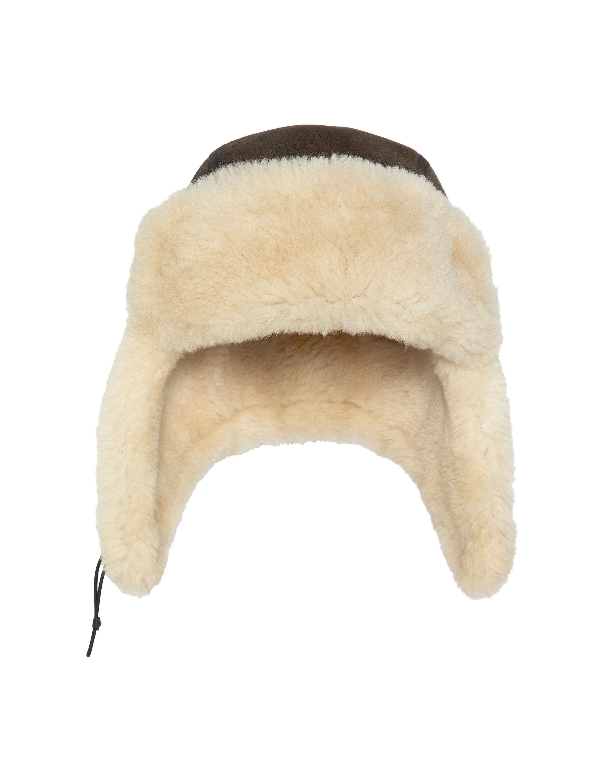 Chapka marron badgée, mouton double face-1