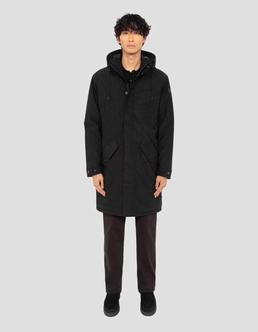 Parka noire multipoches à capuche