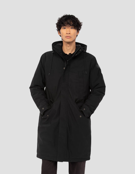 Parka noire multipoches à capuche