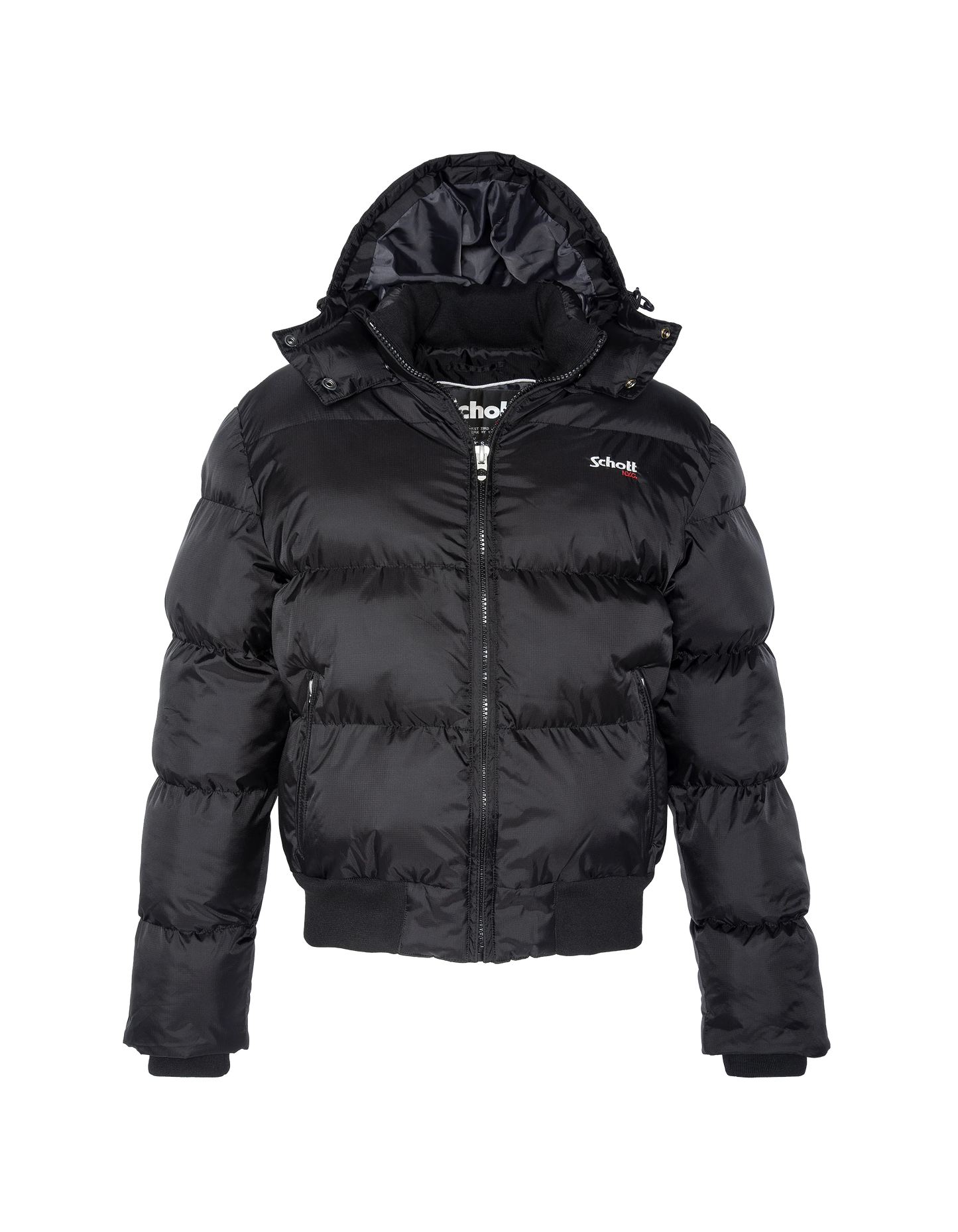 Doudoune noire à capuche, coupe boxy