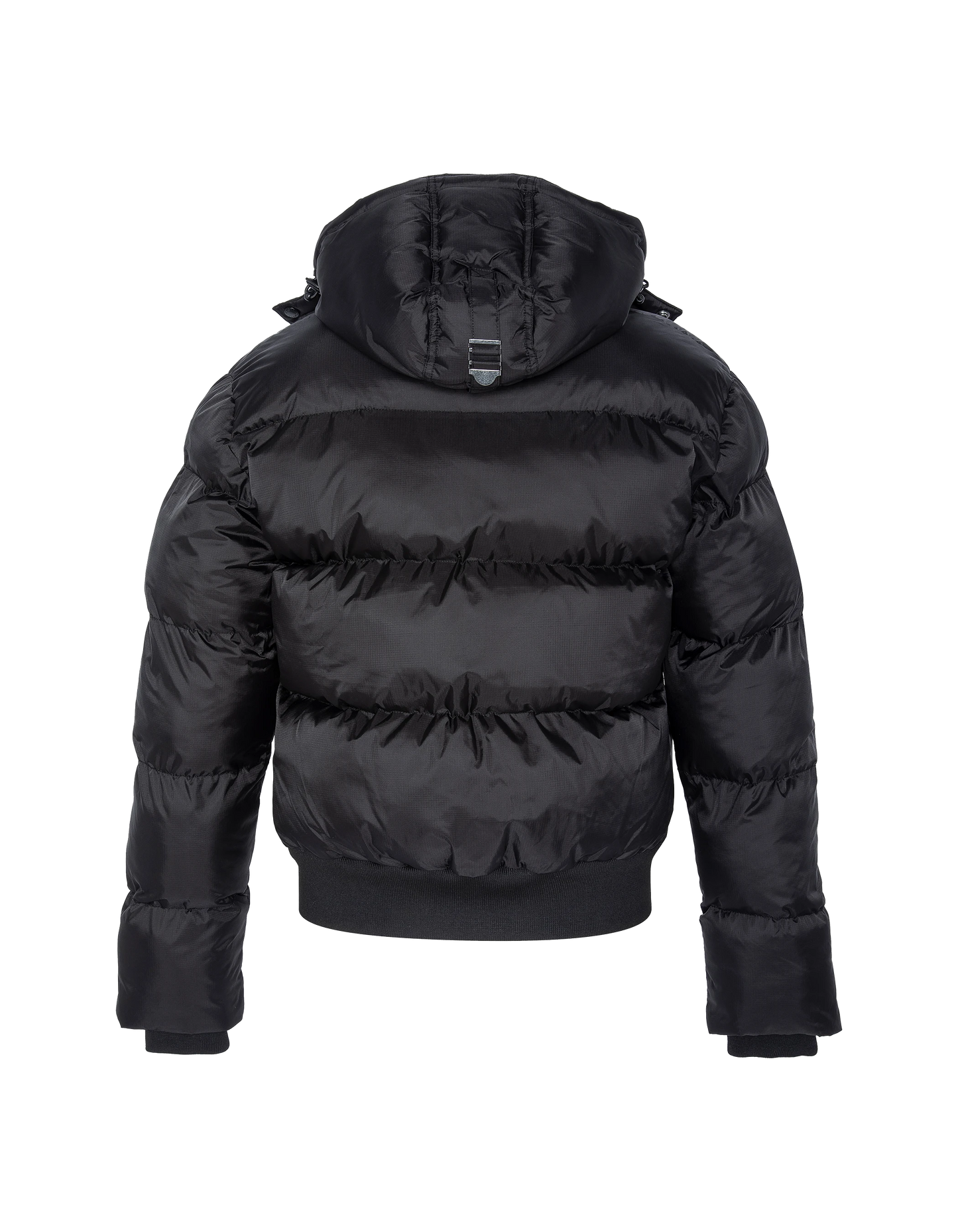 Doudoune noire à capuche, coupe boxy