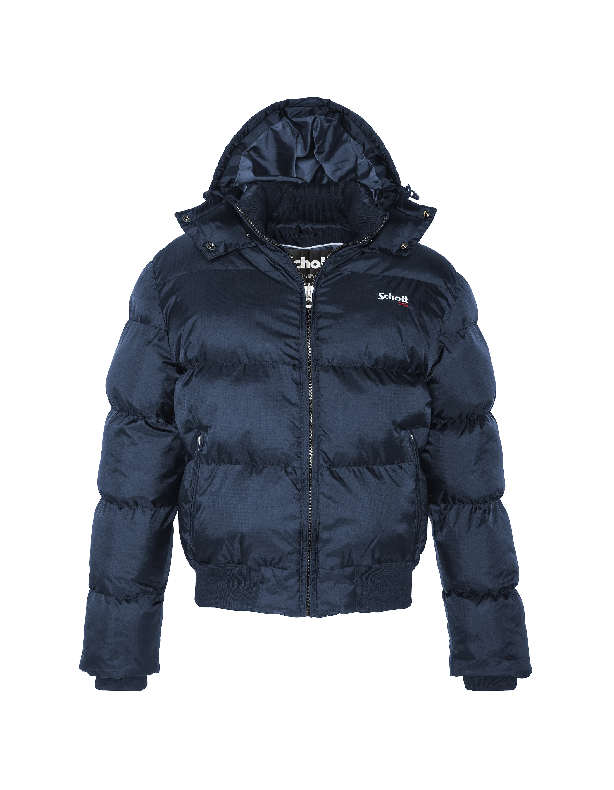 Doudoune bleu marine à capuche, coupe boxy-1