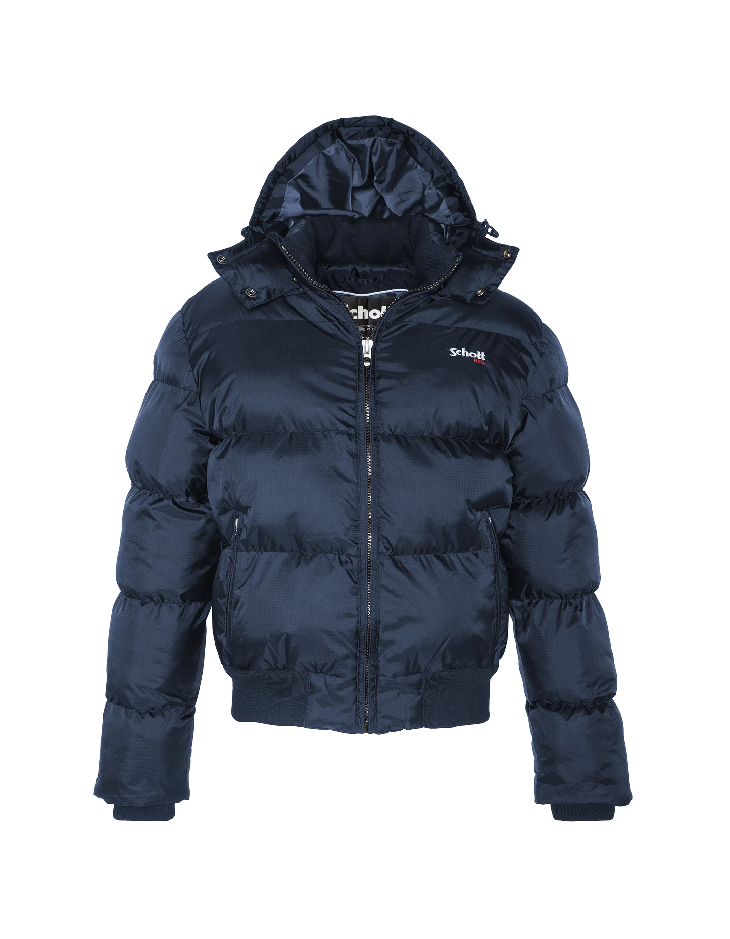 Dunkelblaue Jacke mit Kapuze, kastenförmige Tasse