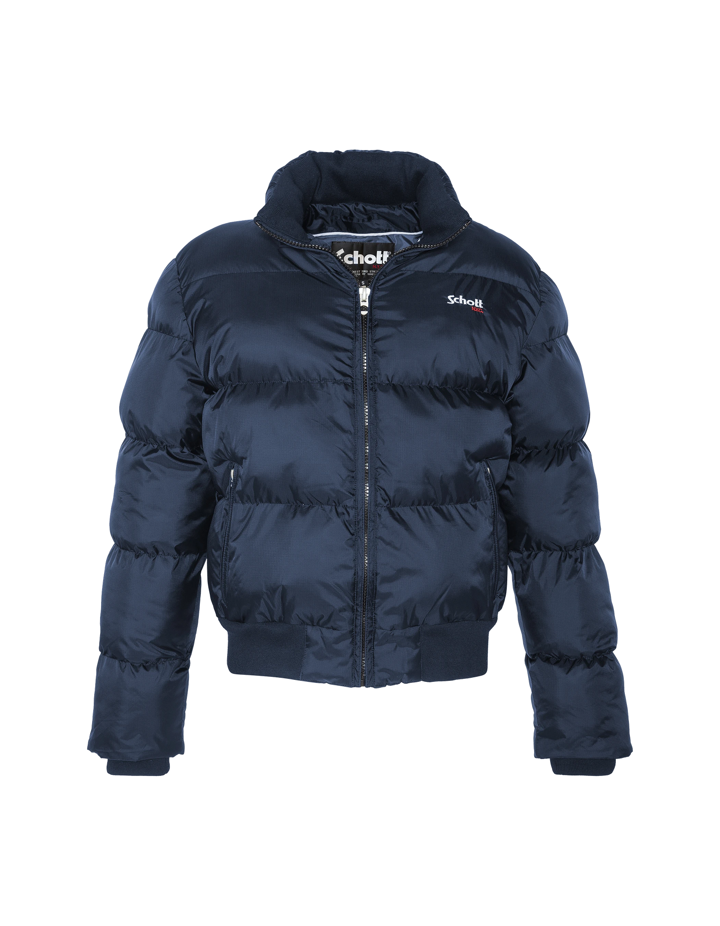 Doudoune bleu marine à capuche, coupe boxy