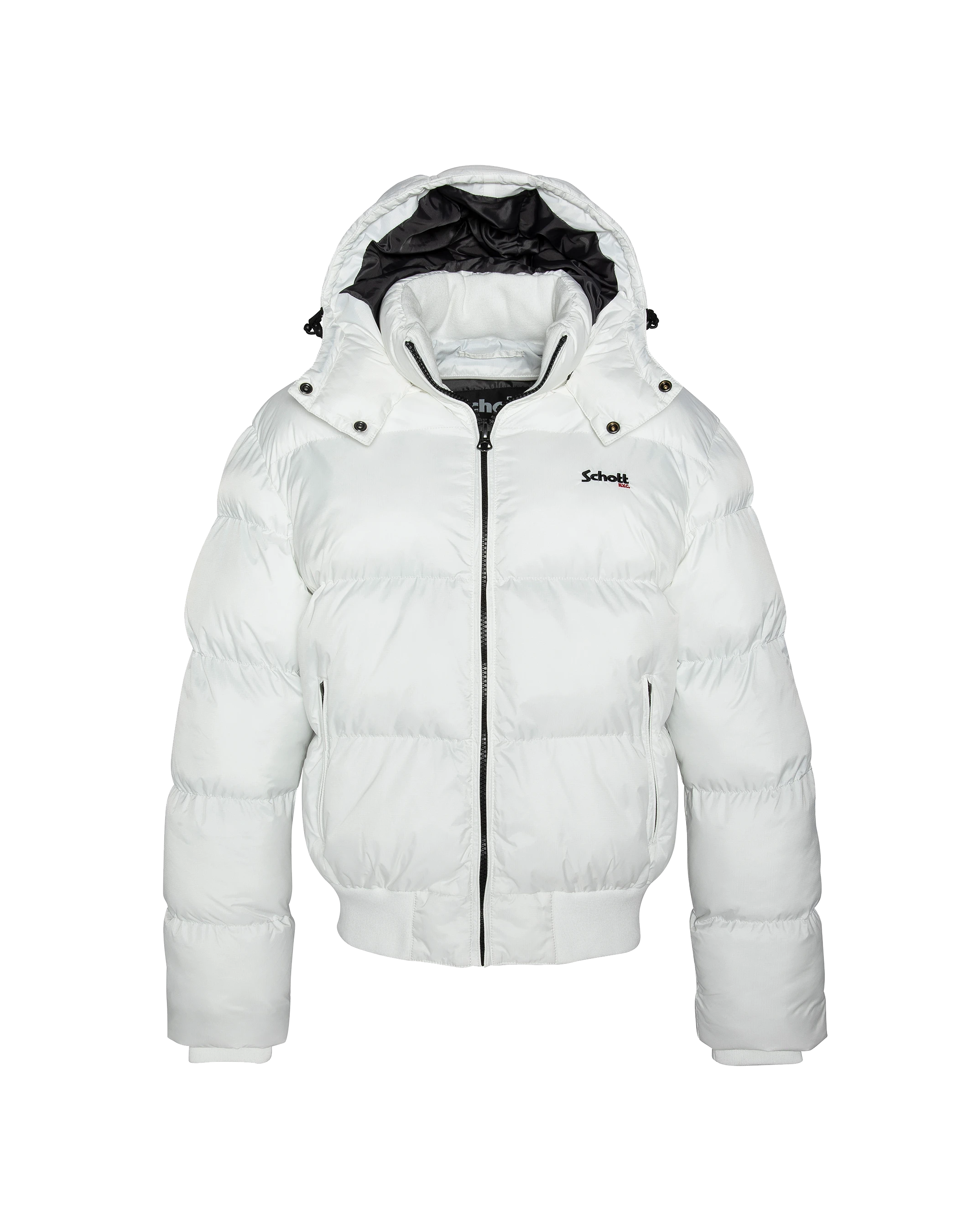 Weiße Kapuze -Down -Jacke, kastenförmiger Schnitt-2