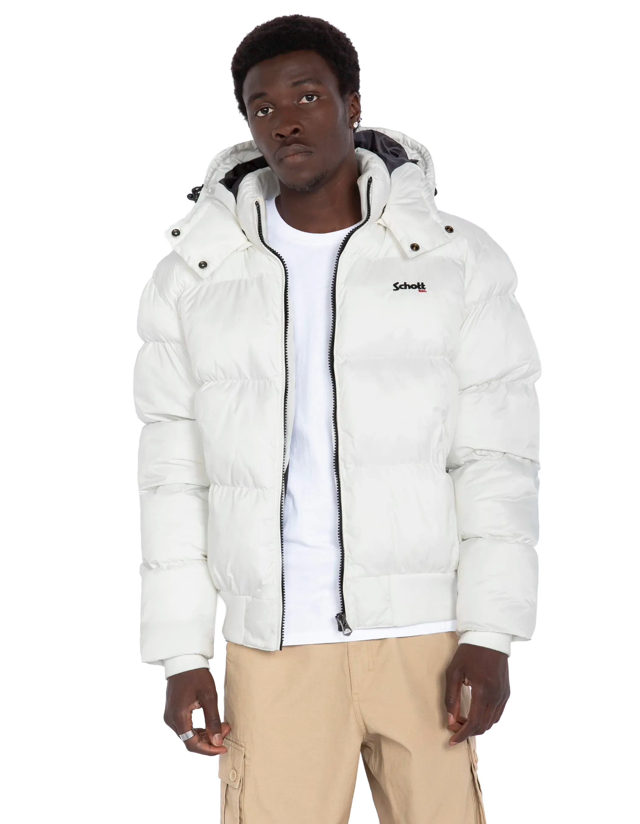 Weiße Kapuze -Down -Jacke, kastenförmiger Schnitt-3