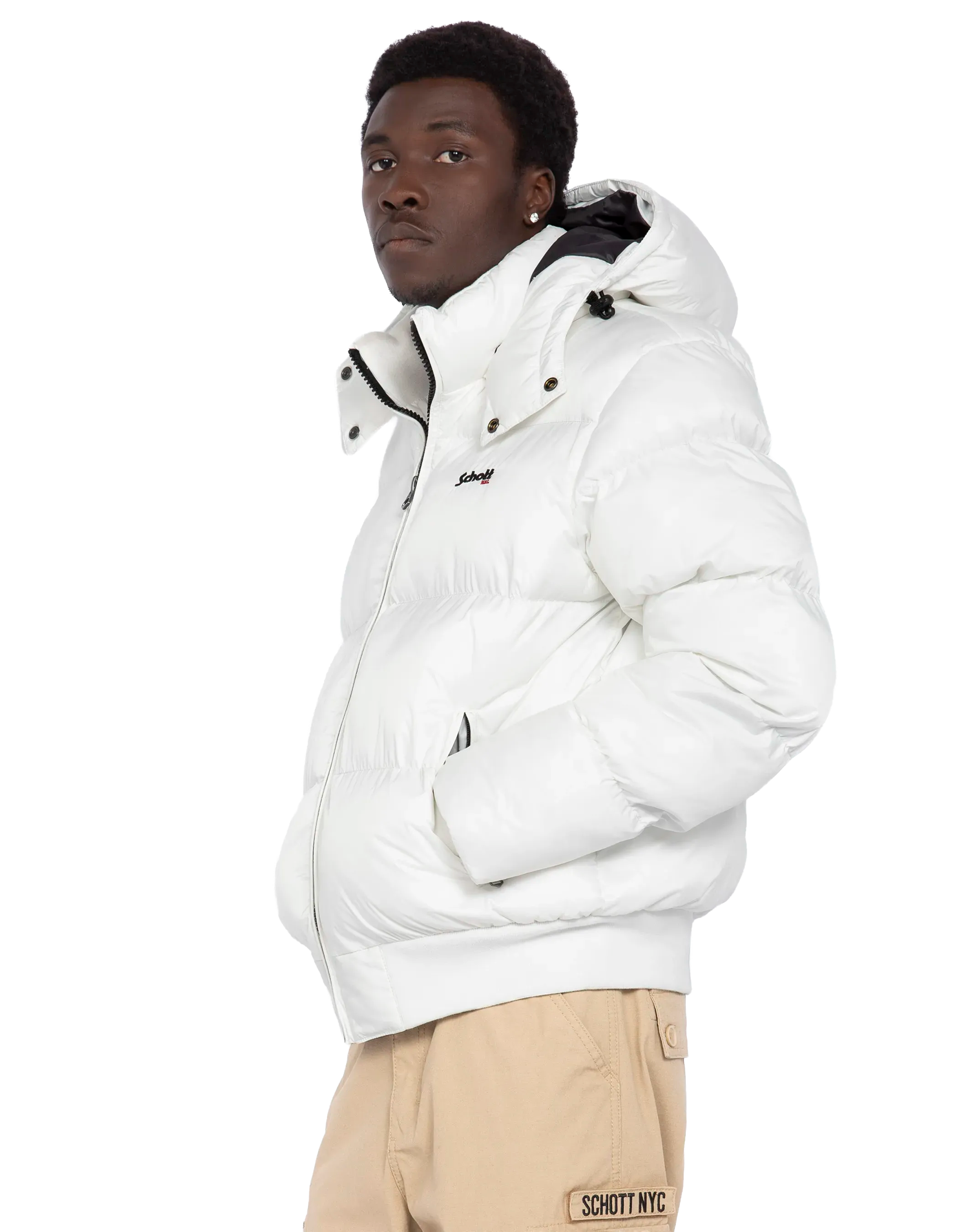 Weiße Kapuze -Down -Jacke, kastenförmiger Schnitt-4