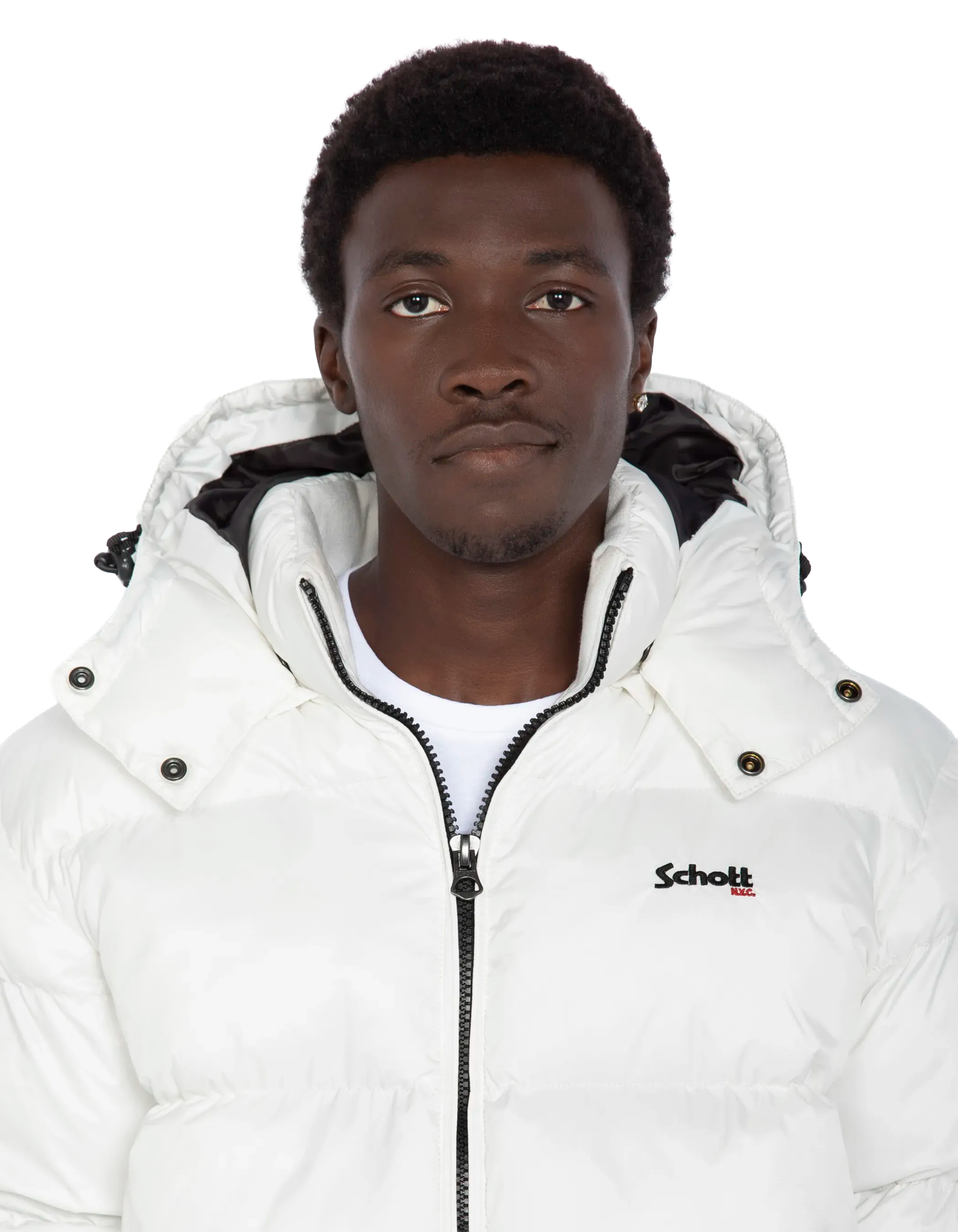 Weiße Kapuze -Down -Jacke, kastenförmiger Schnitt-5